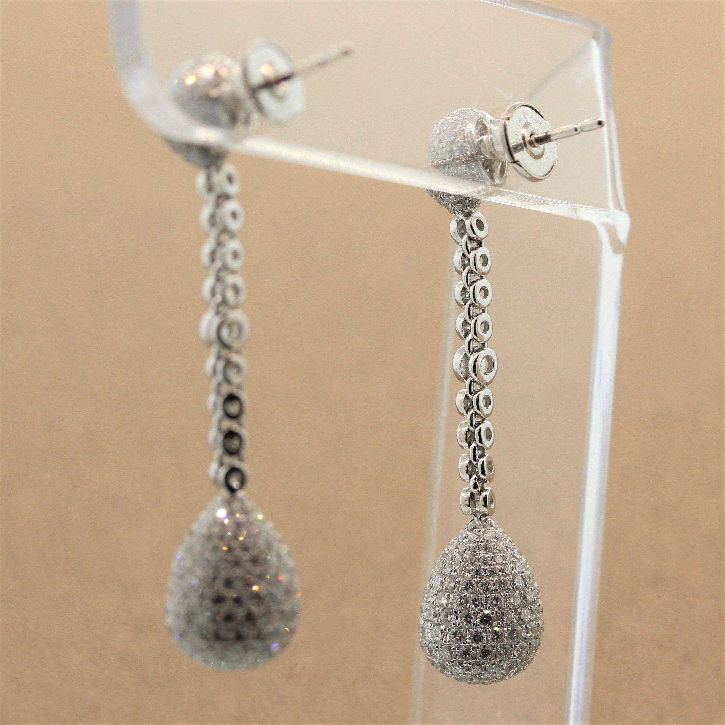 Diamond Pave Gold Drop Earrings