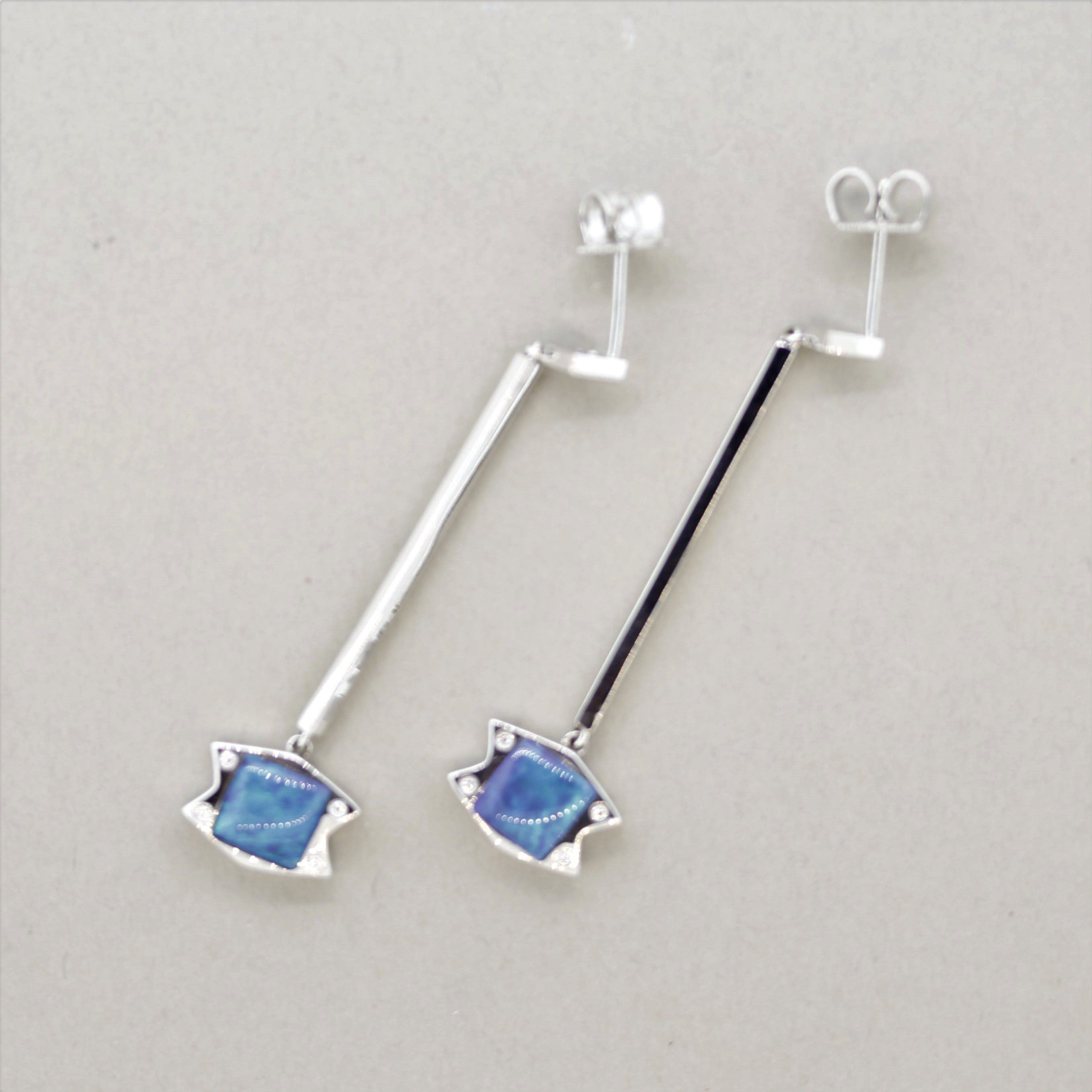 Australian Opal Diamond Gold Long Drop Earrings