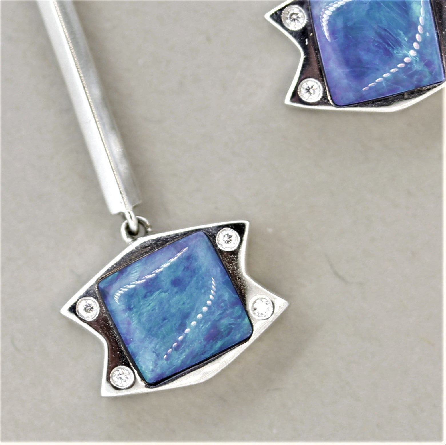 Australian Opal Diamond Gold Long Drop Earrings