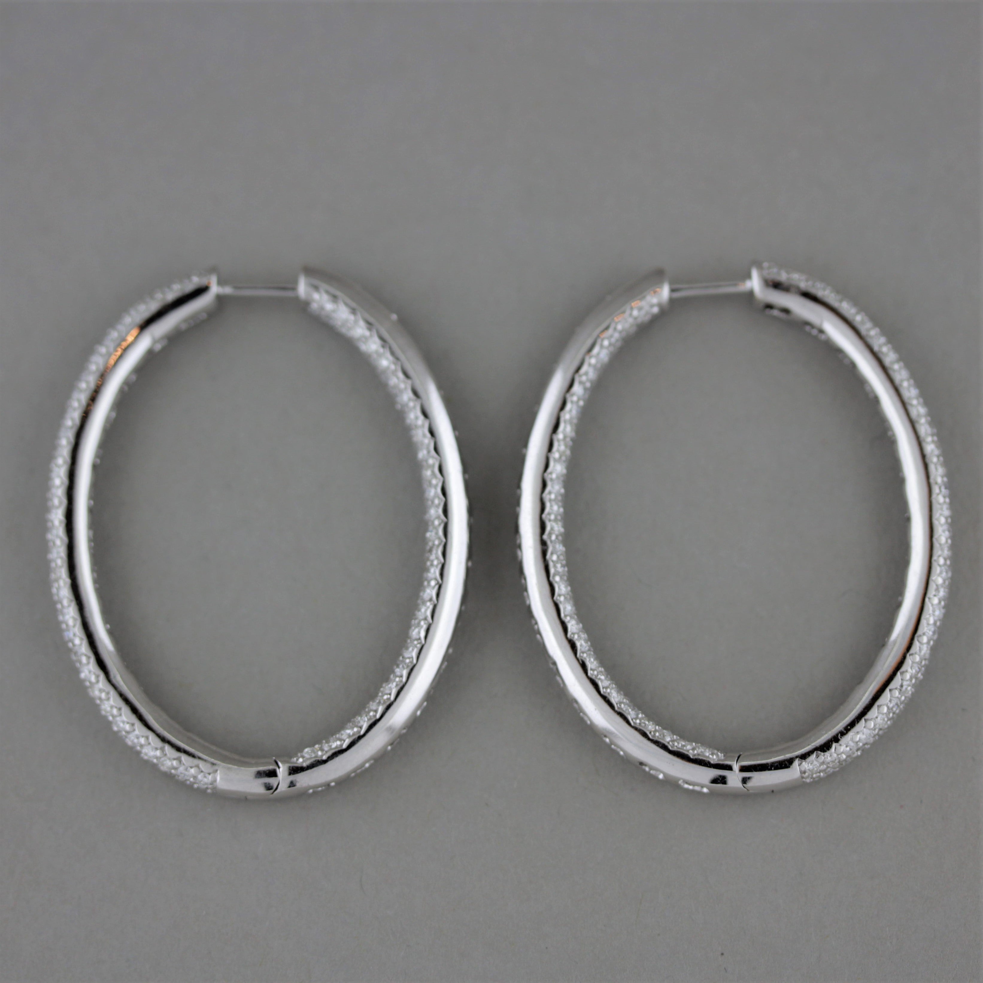 Diamond Pavé Gold Oval Hoop Earrings