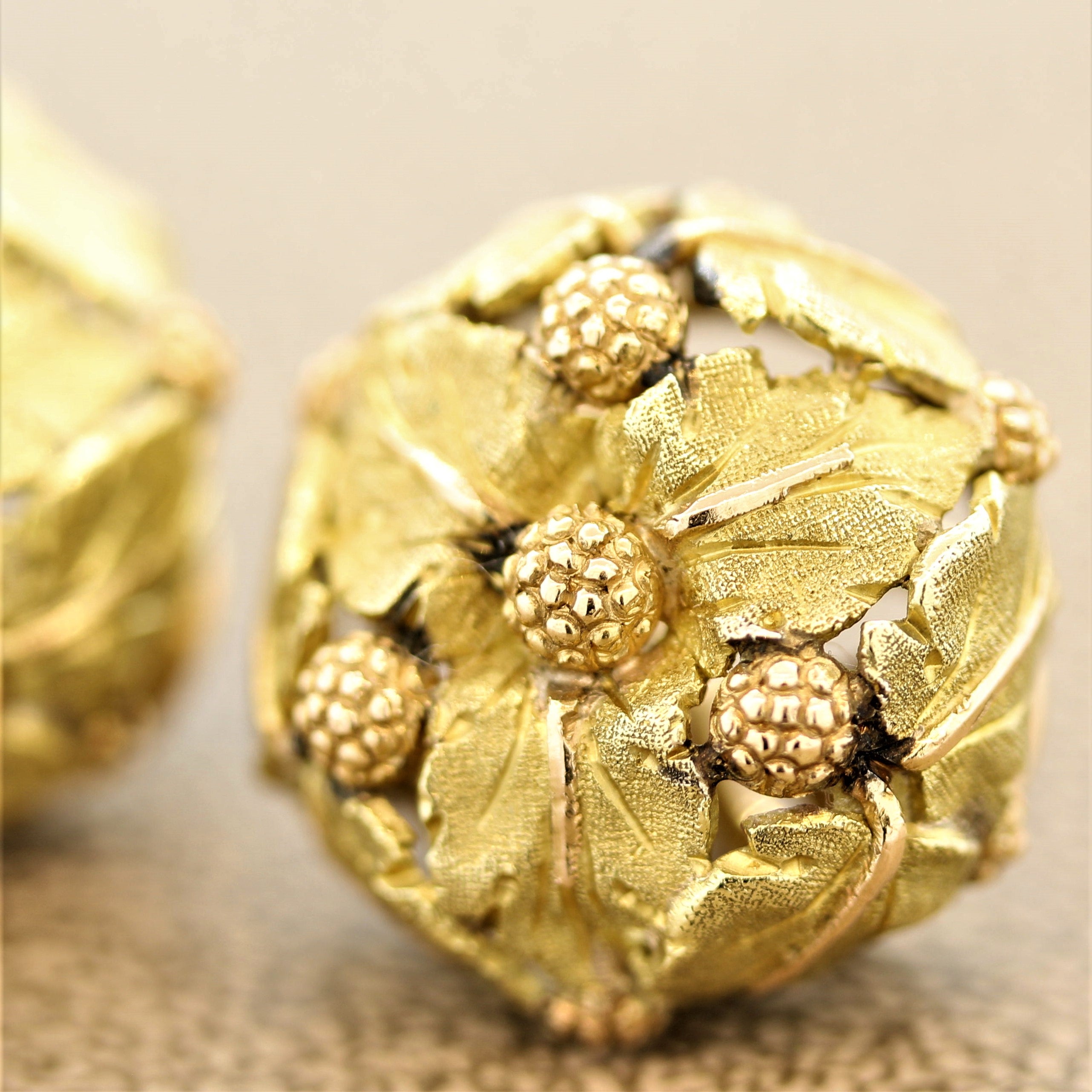 Italian Buccellati Gold Foliage Ear-Clip Earrings