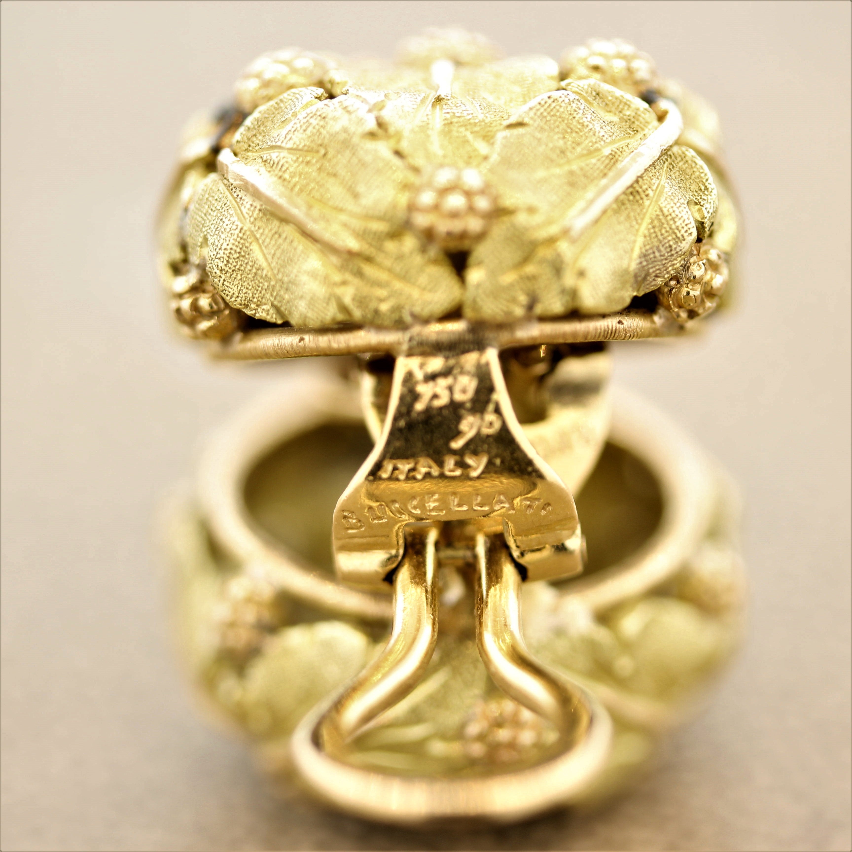 Italian Buccellati Gold Foliage Ear-Clip Earrings