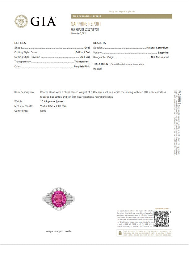Exceptional Bubblegum Pink Sapphire Diamond Platinum Ring, GIA Certified