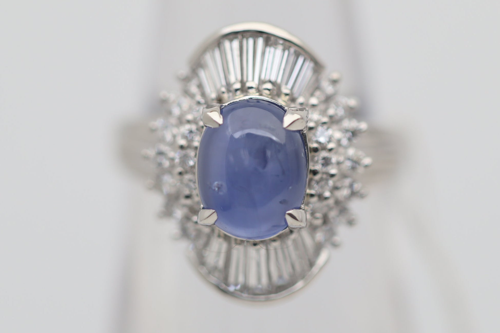 Blue Star Sapphire Diamond Platinum Ring