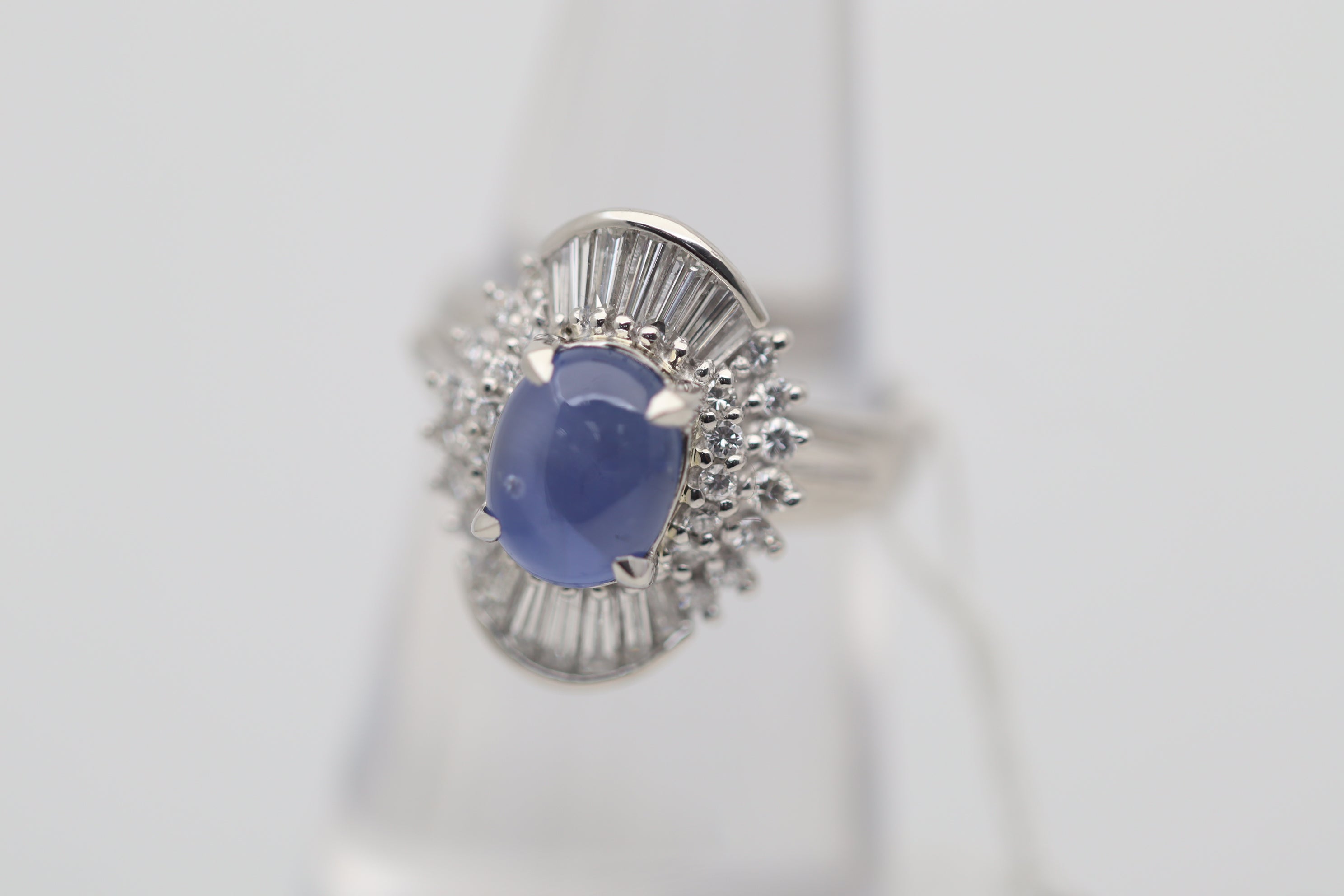 Blue Star Sapphire Diamond Platinum Ring