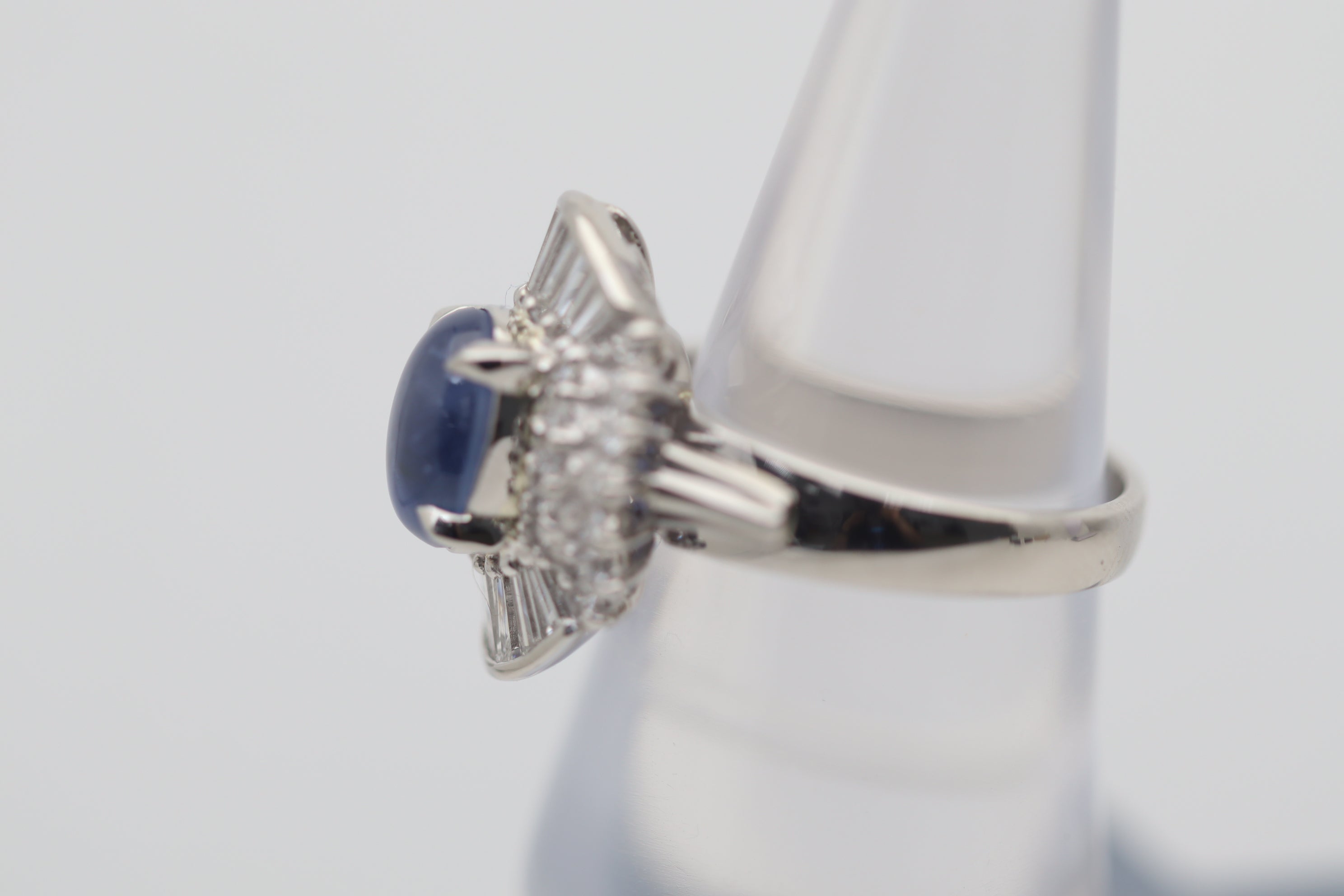 Blue Star Sapphire Diamond Platinum Ring