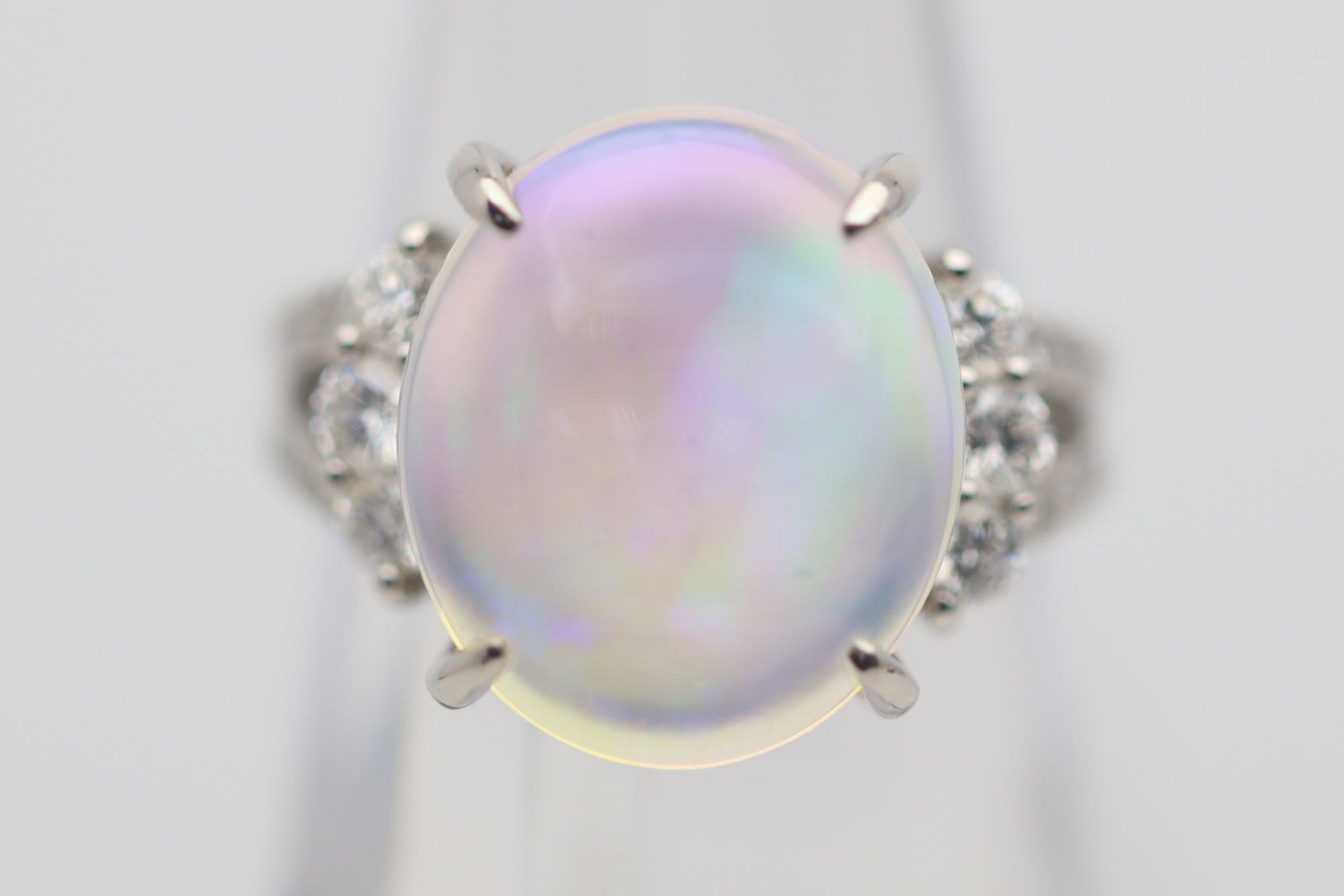 7.67 Carat Australian Crystal Opal Diamond Platinum Ring