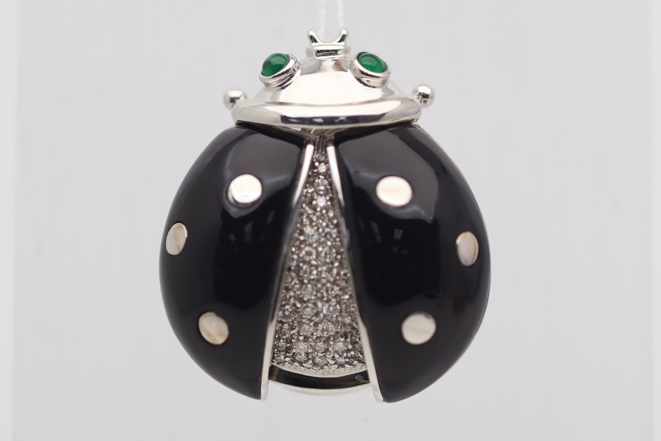 Diamond Onyx Emerald Gold Ladybug Pendant Brooch