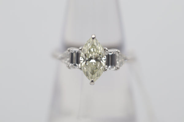 1.38 Carat Fancy Light-Yellow Marquise Diamond Platinum Engagement Ring