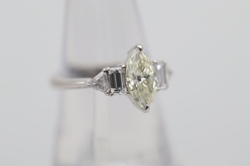 1.38 Carat Fancy Light-Yellow Marquise Diamond Platinum Engagement Ring