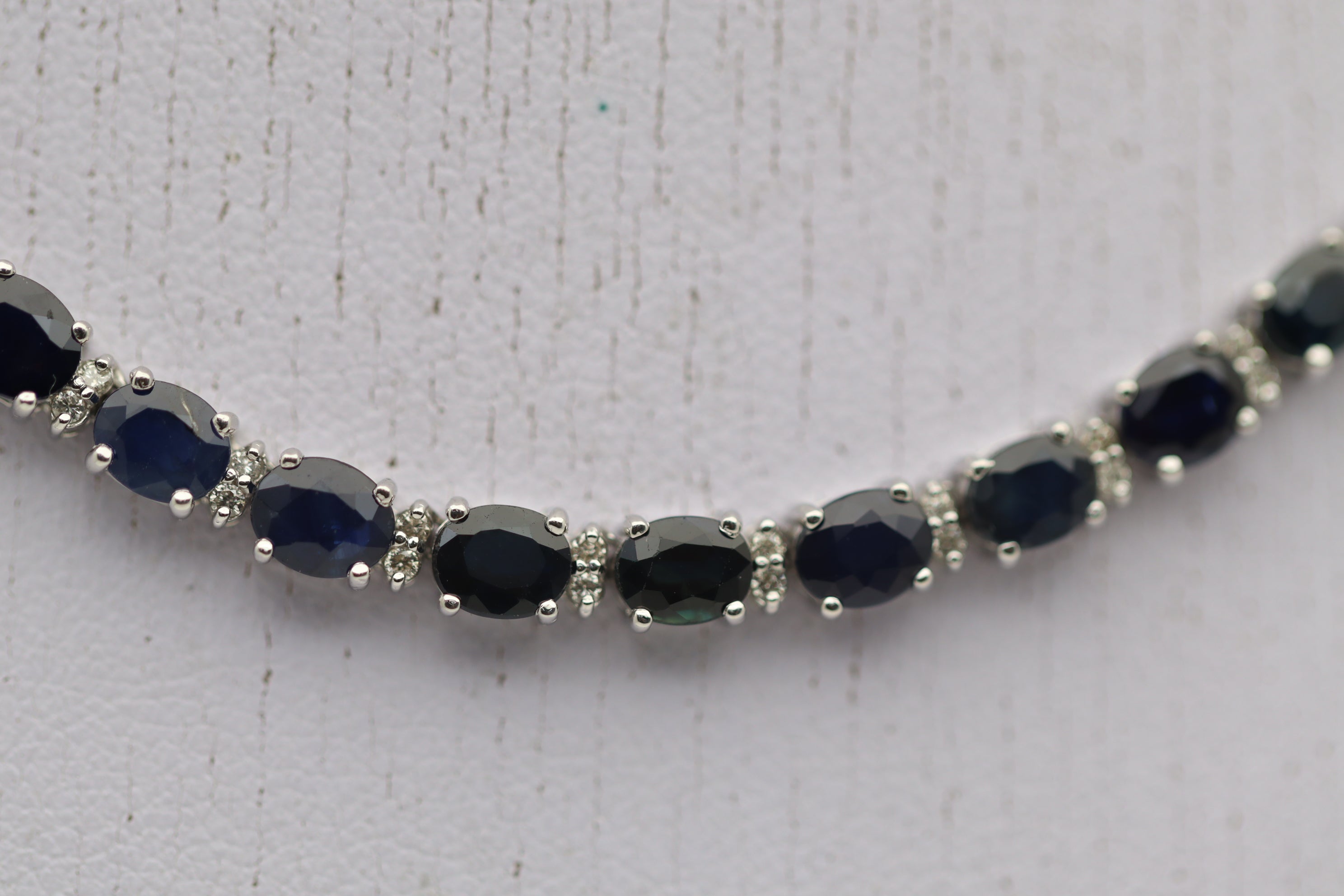 Blue Sapphire Diamond Gold Tennis Necklace