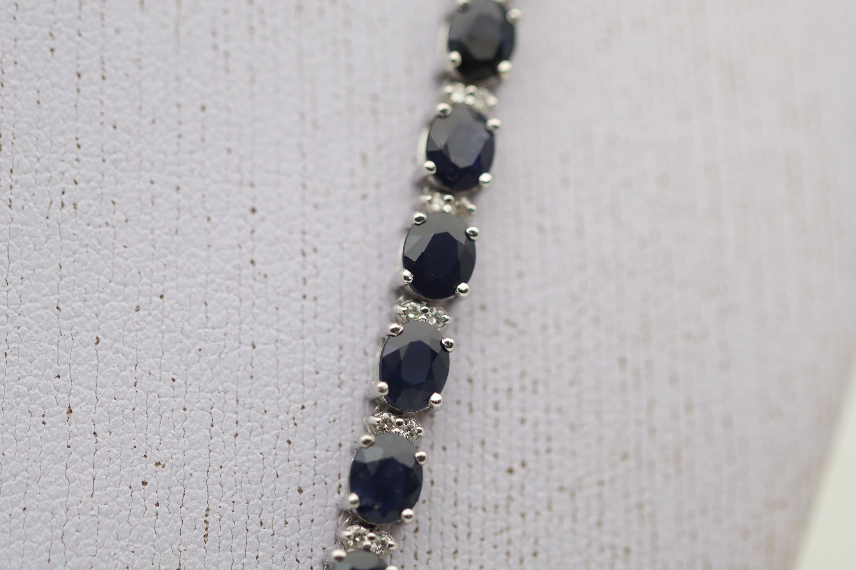 Blue Sapphire Diamond Gold Tennis Necklace