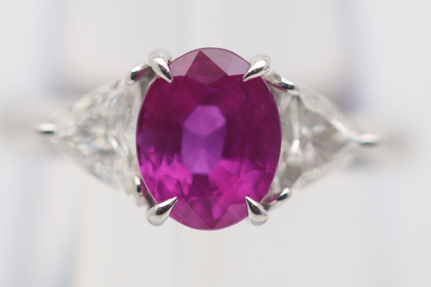 2.08 Carat Pink Sapphire Diamond 3-Stone Platinum Ring