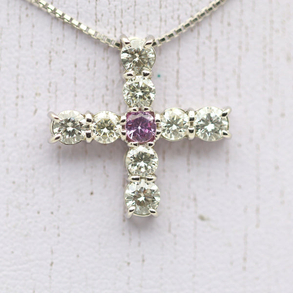 Cross-Style Diamond Sapphire Platinum Pendant