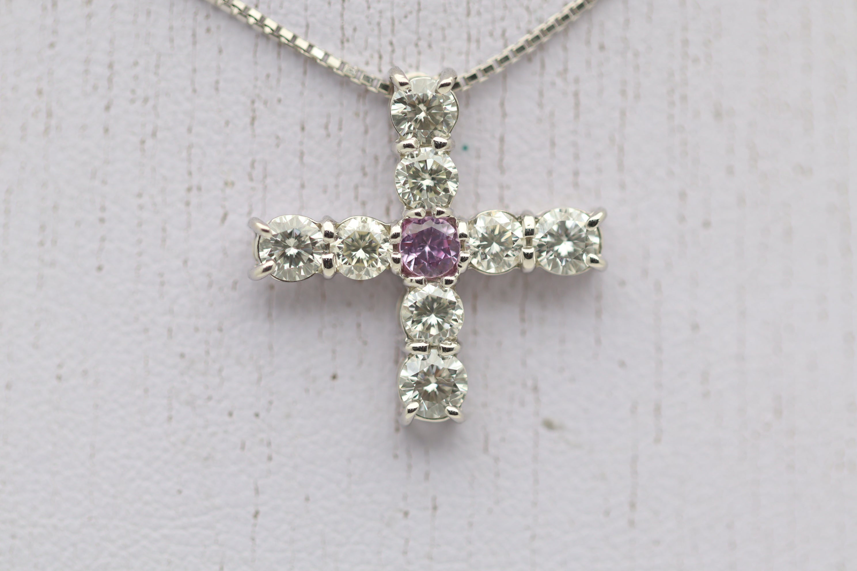 Cross-Style Diamond Sapphire Platinum Pendant