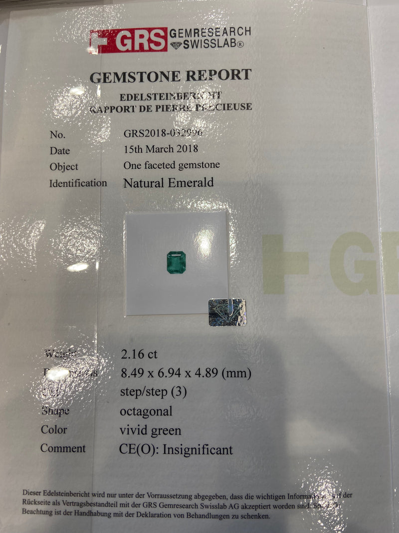 Colombian Emerald Diamond Platinum Ring, GRS Certified Insignificant Oil
