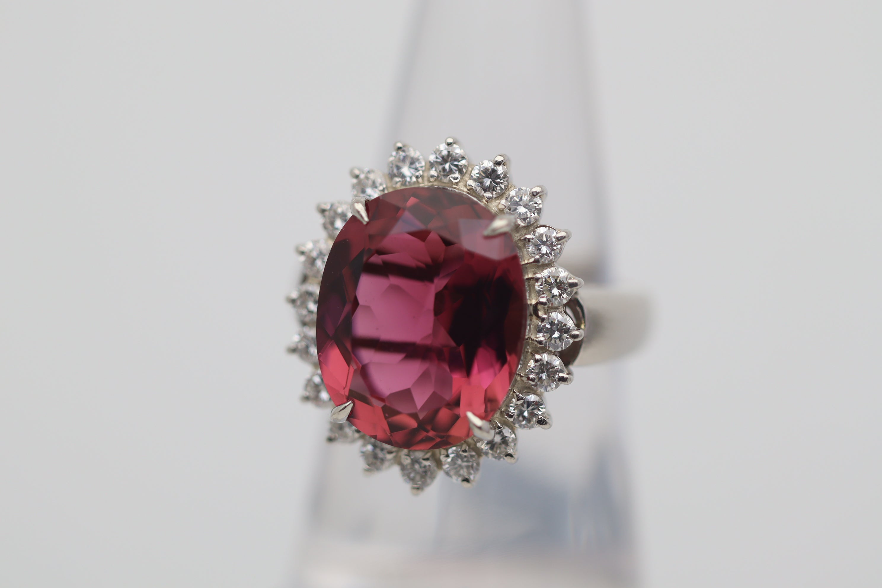9.11 Carat Pink Tourmaline Diamond Halo Platinum Ring