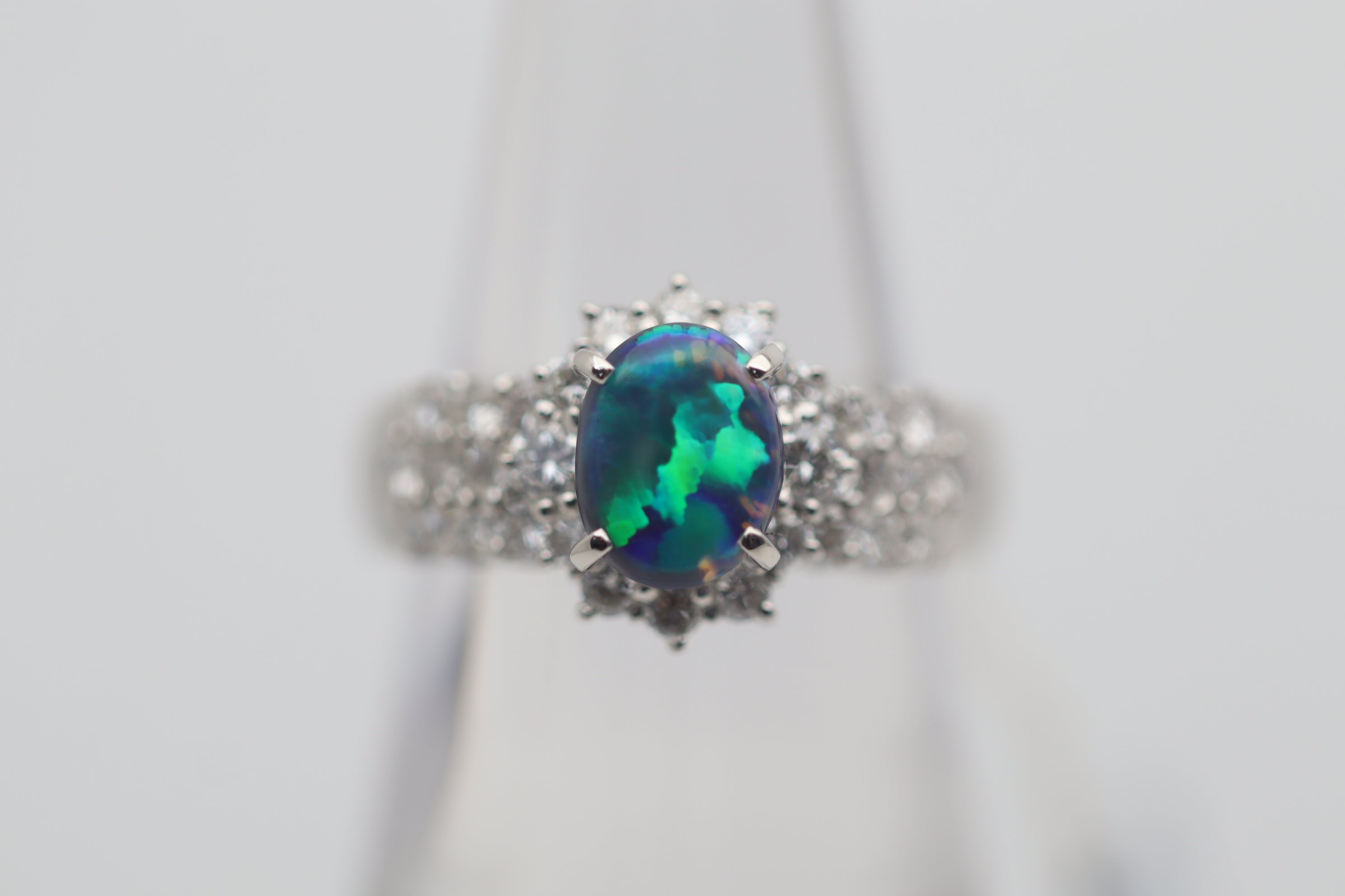 Australian Black Opal Diamond Platinum Ring