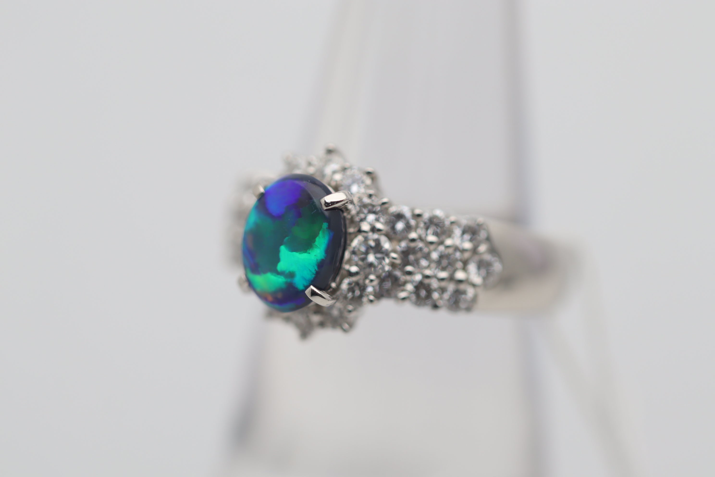 Australian Black Opal Diamond Platinum Ring