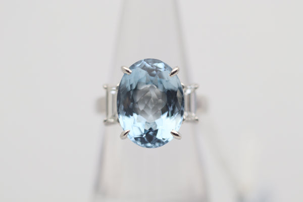 Aquamarine Diamond 3-Stone Platinum Ring