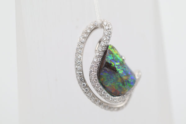 Australian Boulder Opal Diamond Gold Pendant