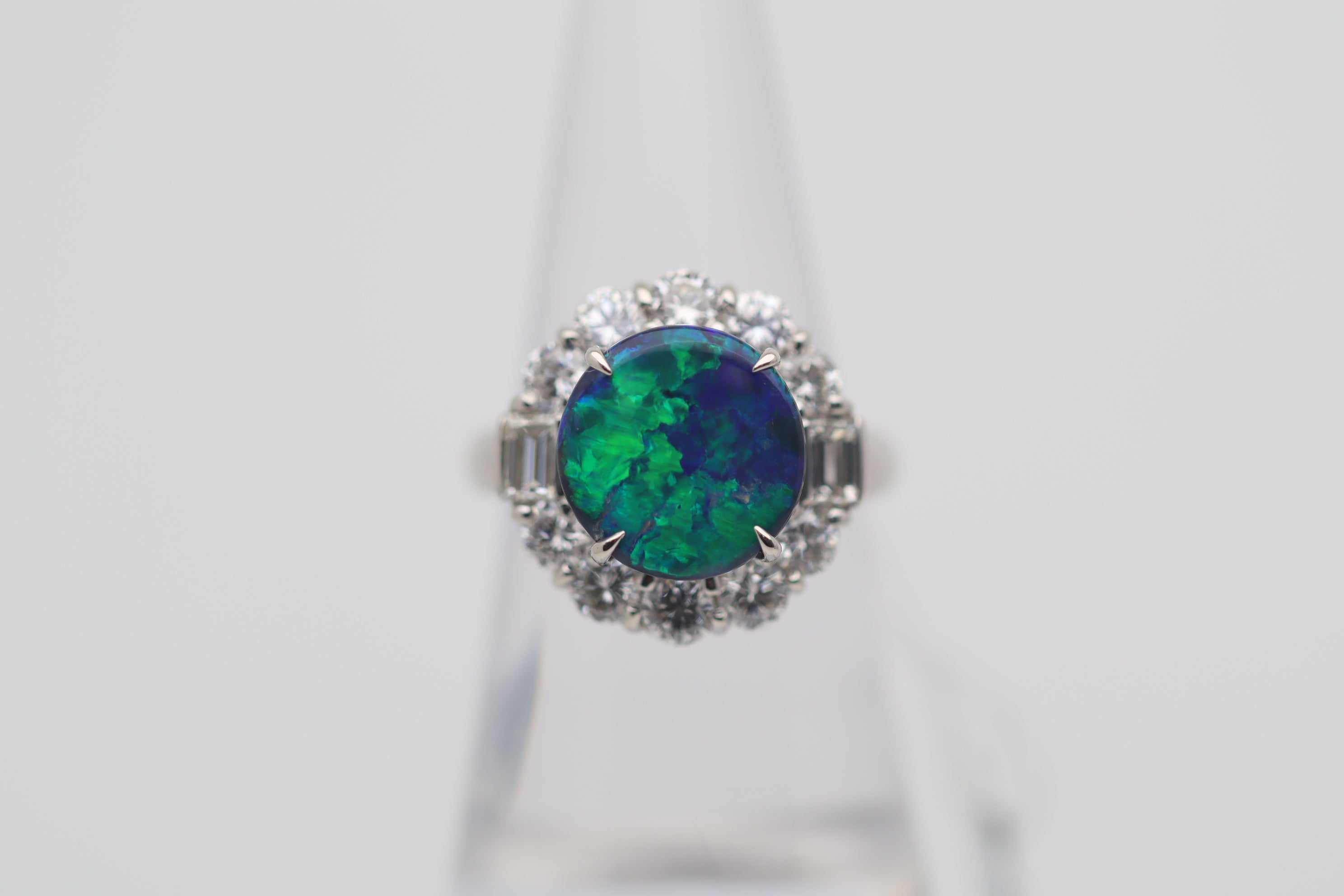 3.67 Carat Australian Black Opal Diamond Platinum Ring