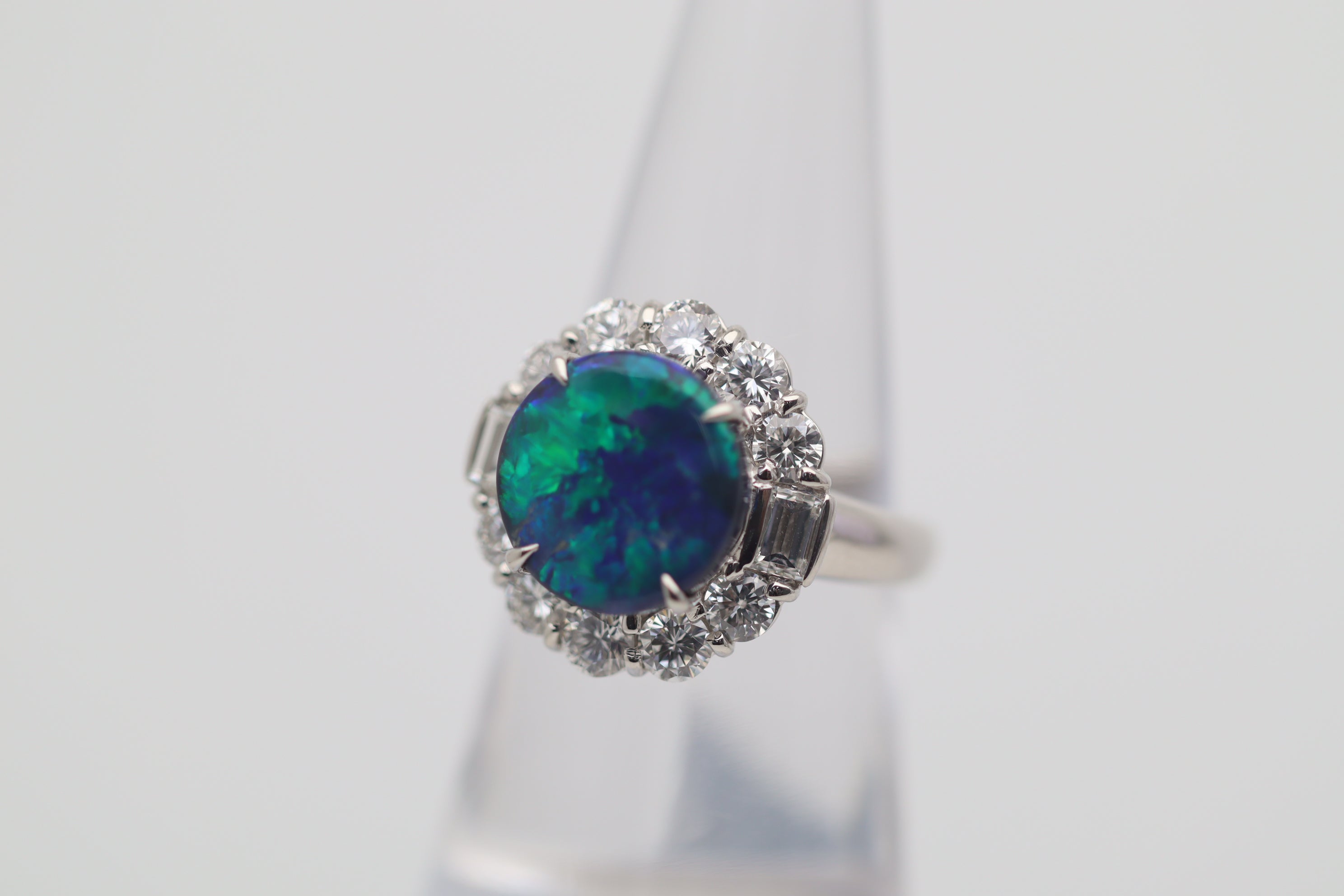 3.67 Carat Australian Black Opal Diamond Platinum Ring