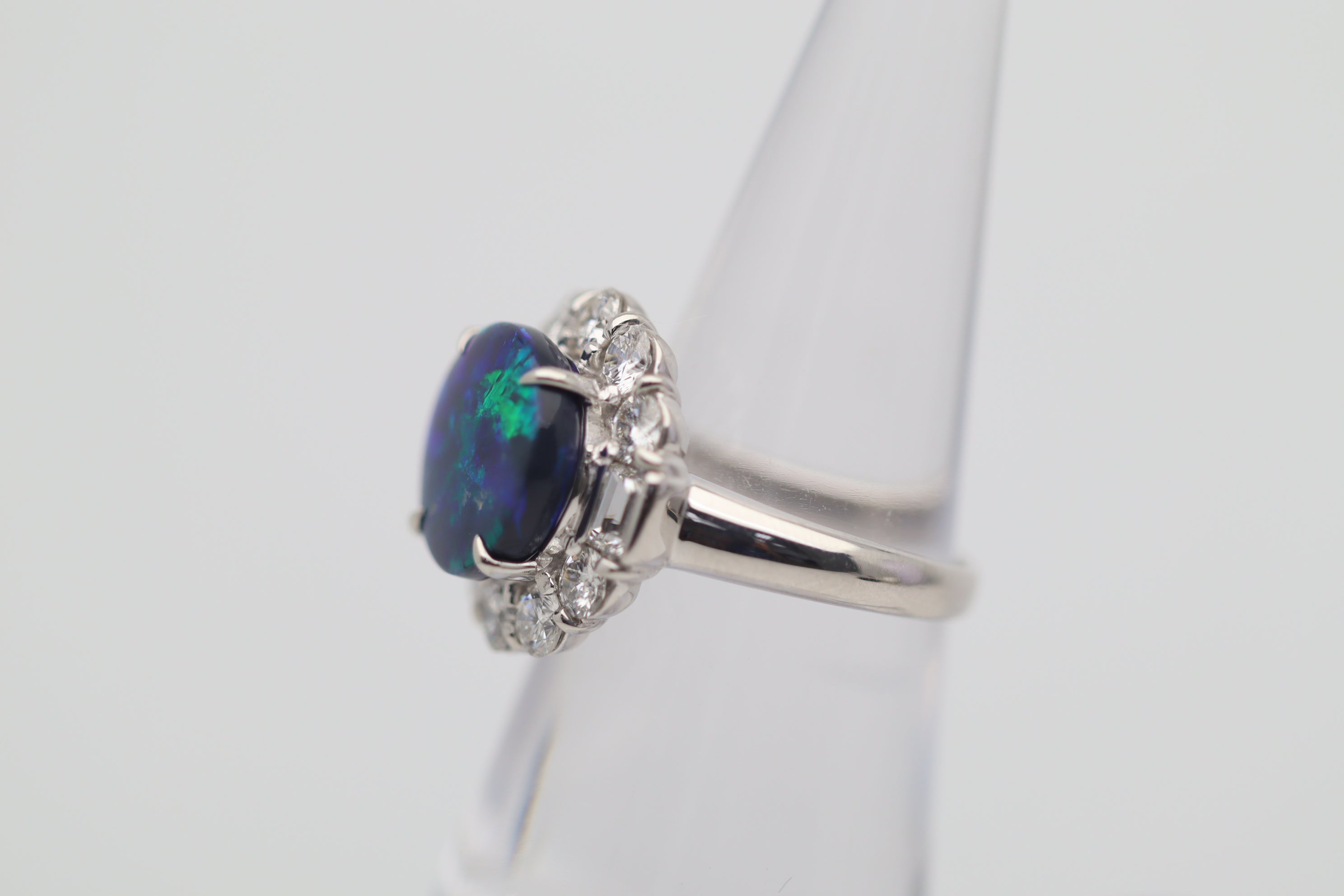 3.67 Carat Australian Black Opal Diamond Platinum Ring
