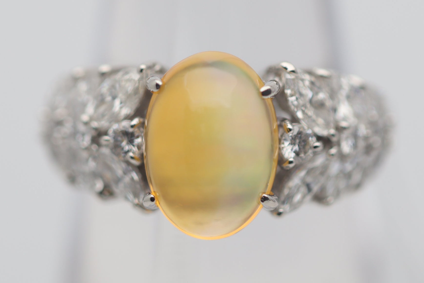 Mexican Fire Opal Diamond Platinum Ring