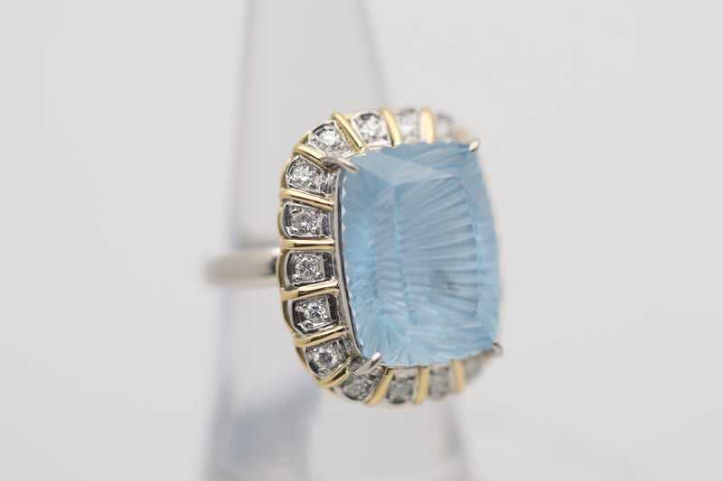 Fantasy-Cut Aquamarine Diamond Platinum & Gold Ring
