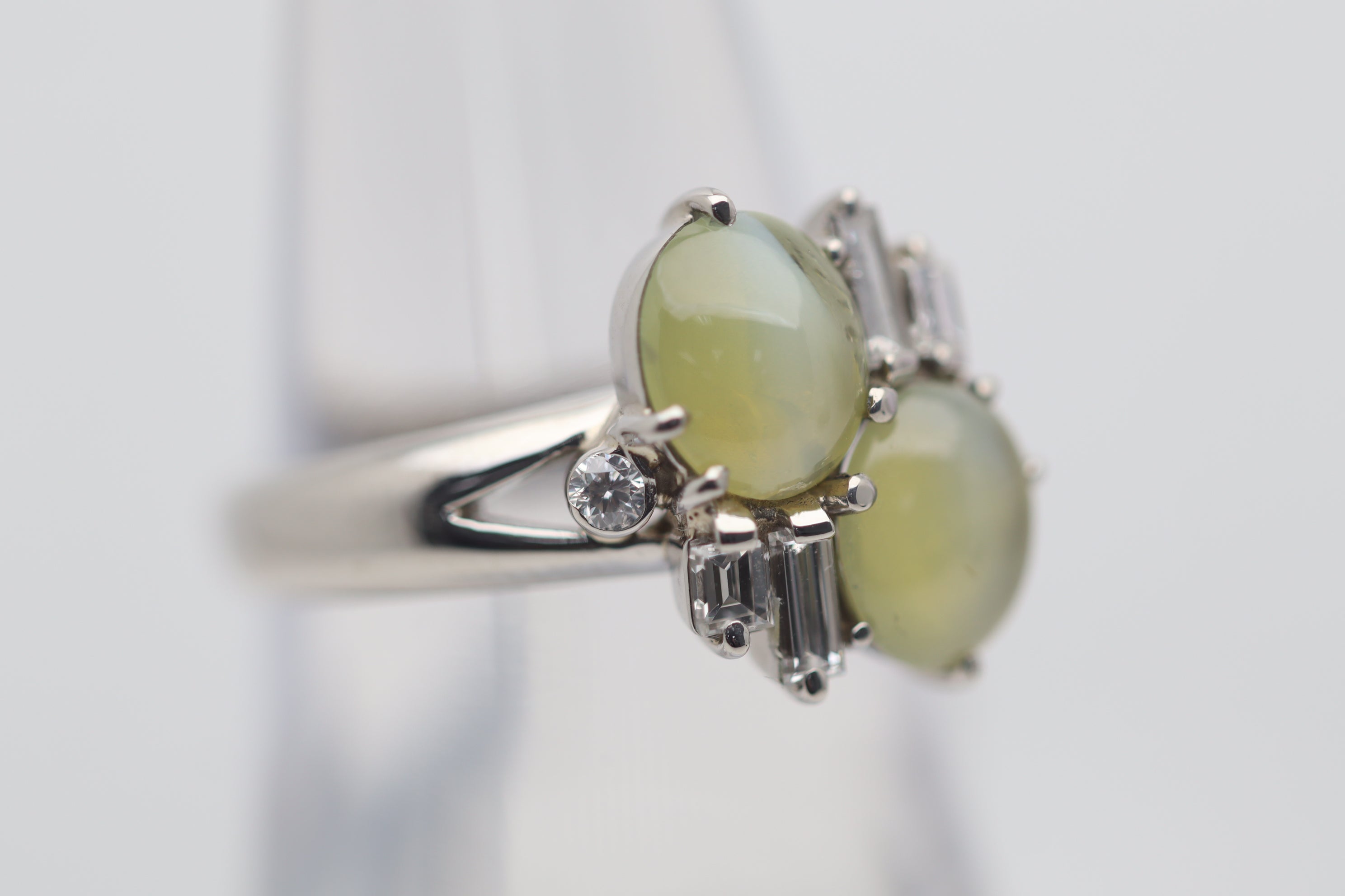 Cats Eye Chrysoberyl Diamond Platinum Twin Ring