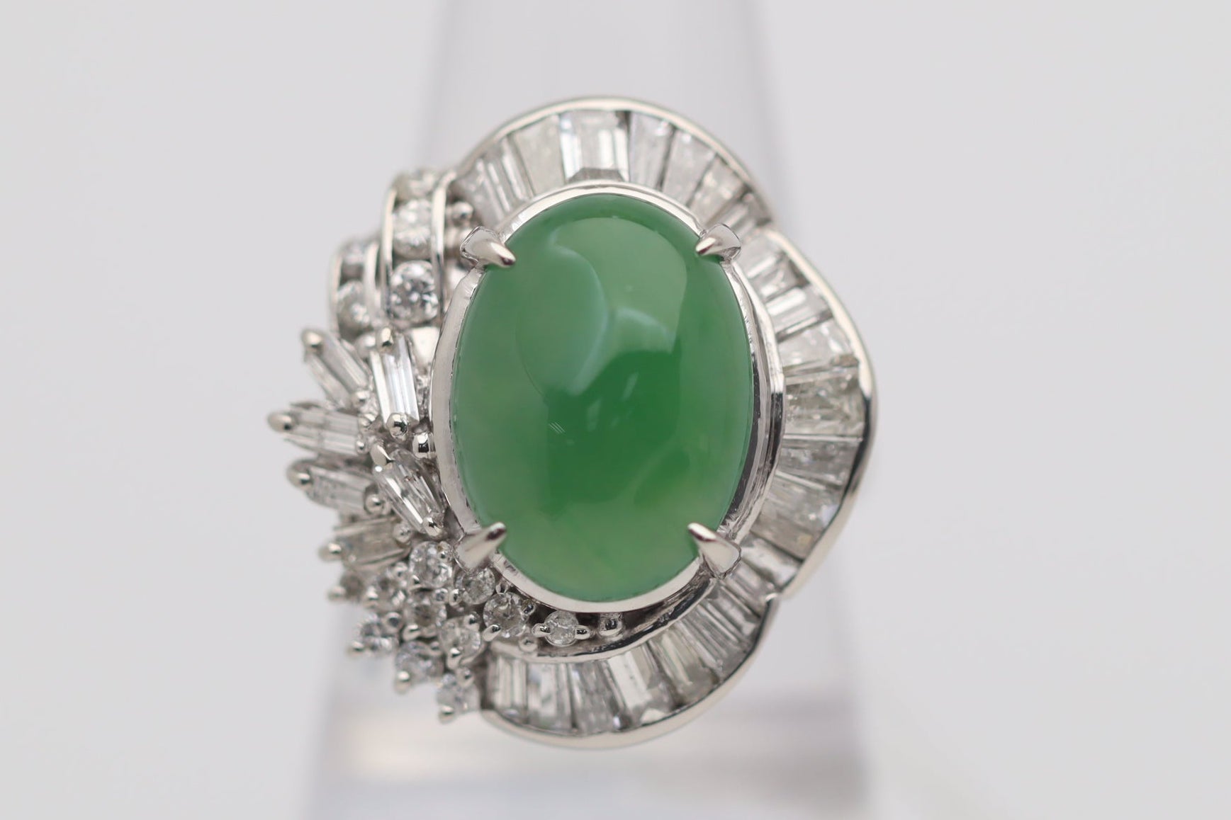 Jadeite Jade Diamond Platinum Cocktail Ring
