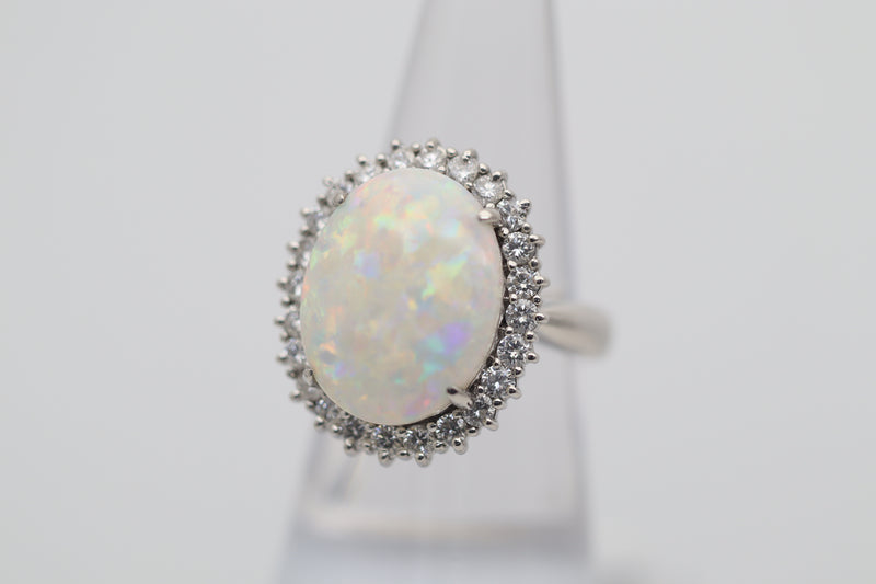 Australian White Opal Diamond Platinum Ring