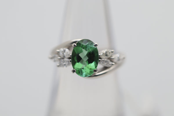 Fine Green Tourmaline Diamond Platinum Ring