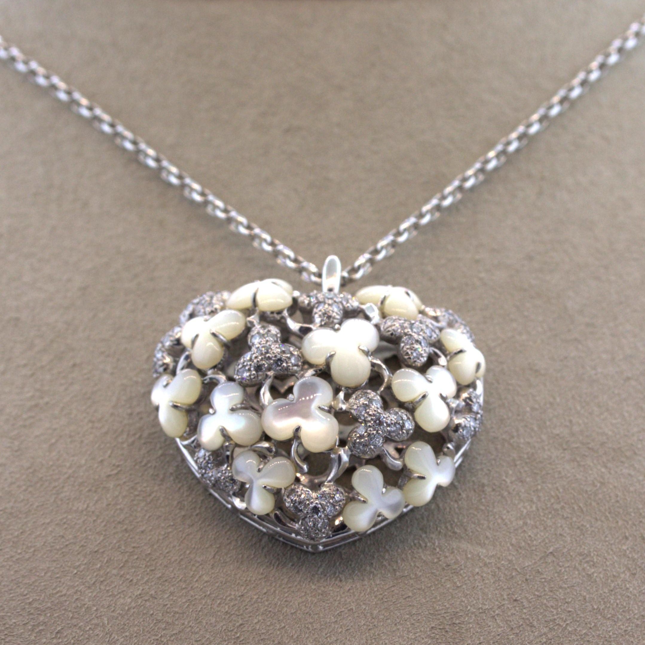 Diamond Mother-of-Pearl 18k White gold Heart Pendant