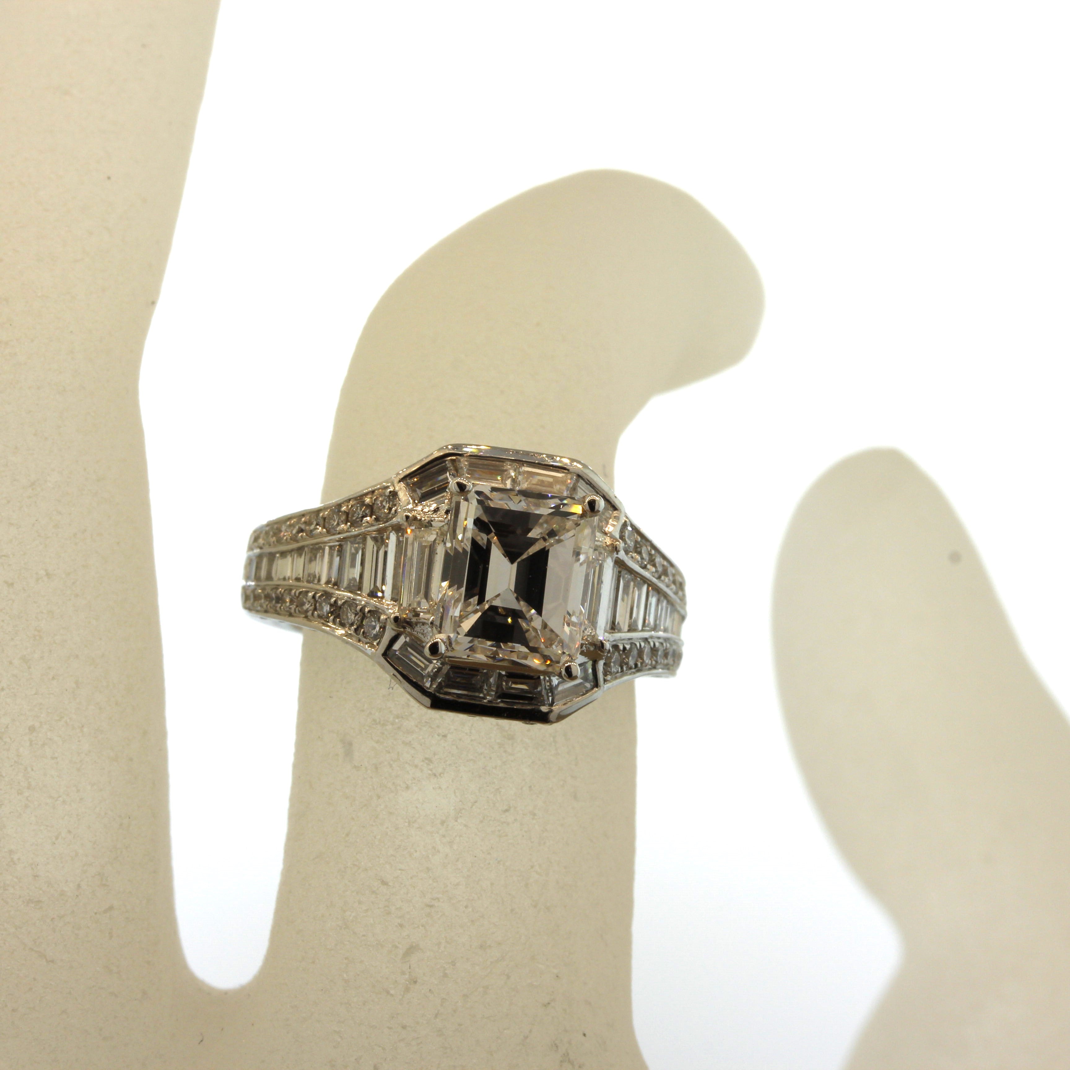 2.26 Carat Emerald-Cut Diamond Gold Engagement Ring, GIA Certified E-VS1