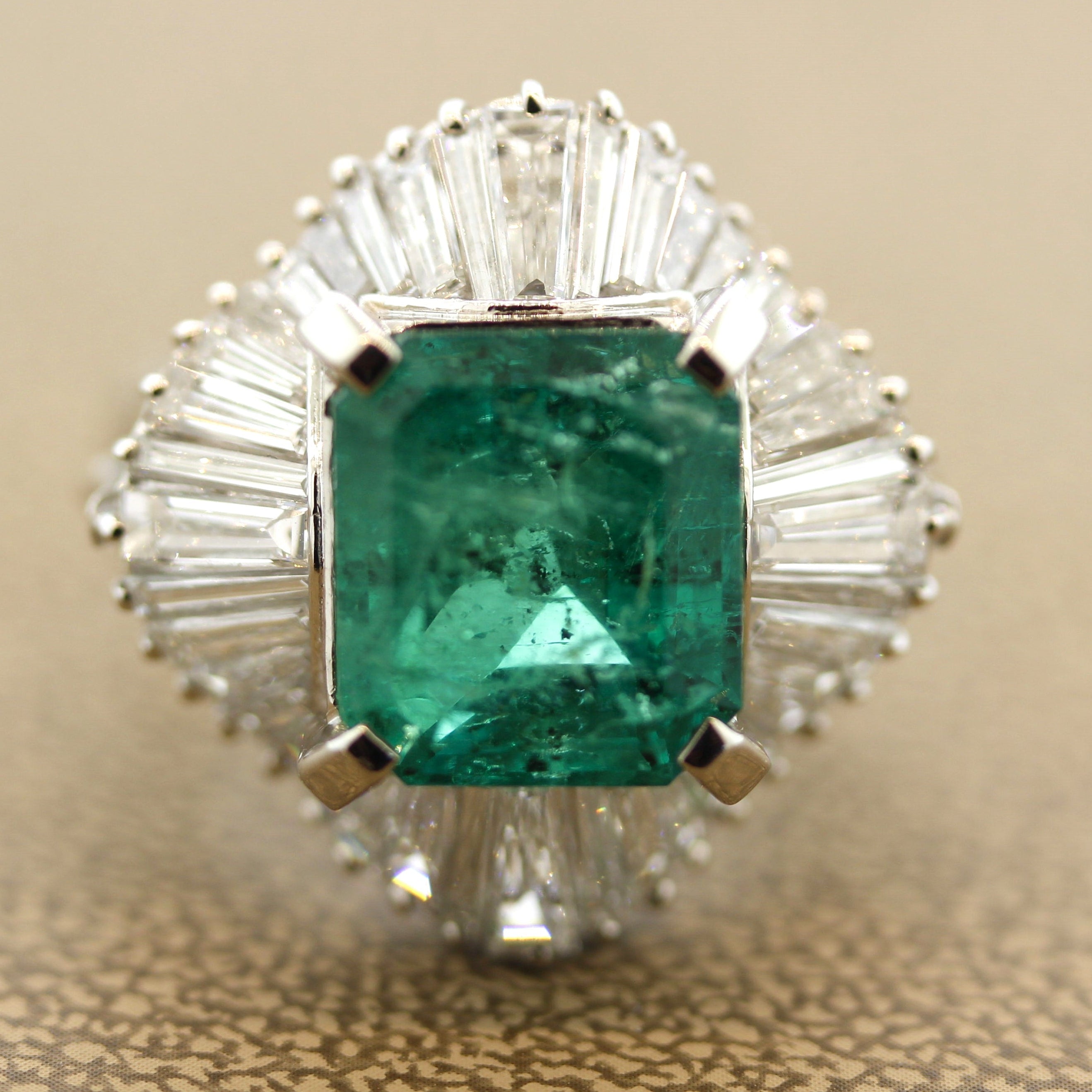 5.21 Carat Emerald Diamond Platinum Ring