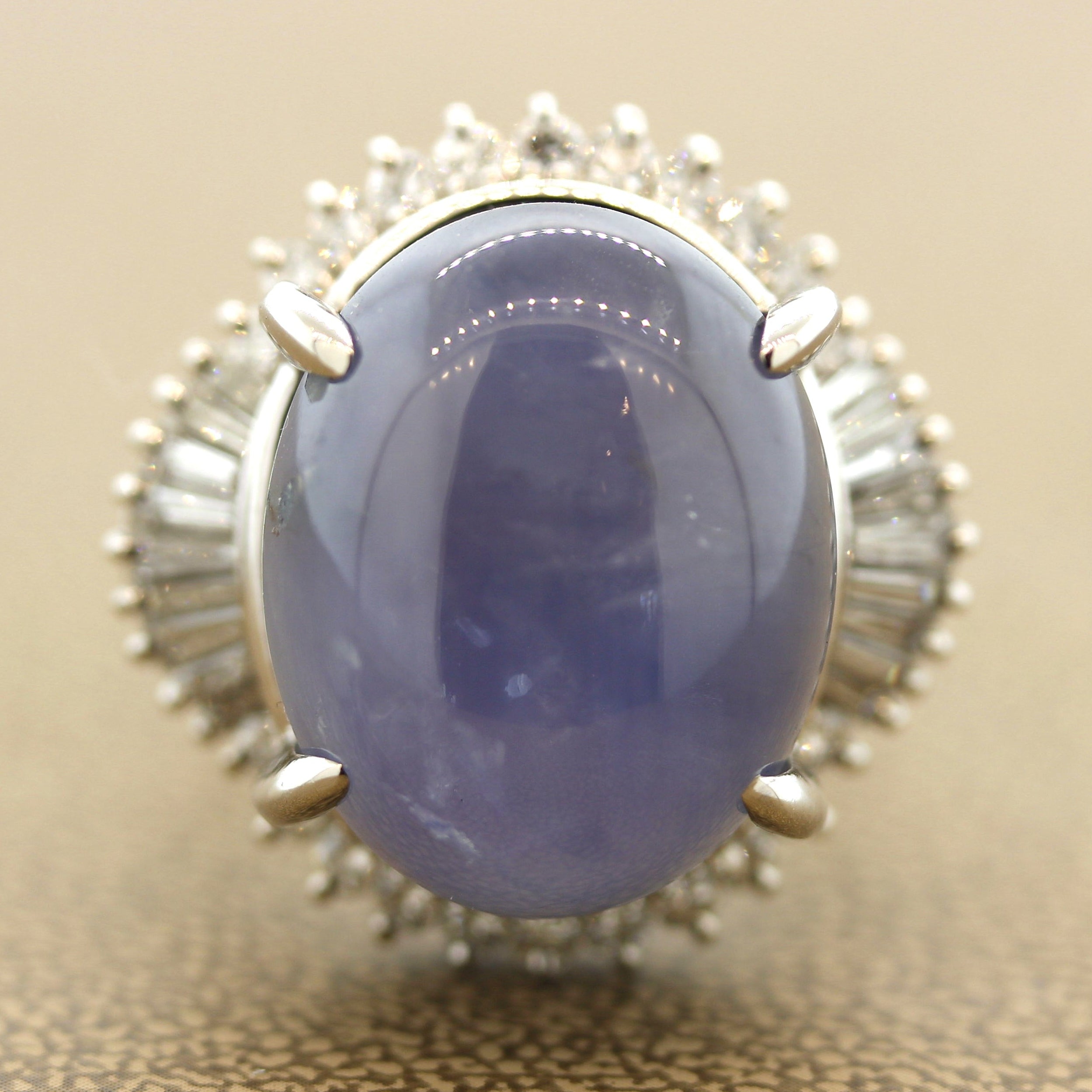Large 40.20 Carat Star Sapphire Diamond Platinum Ring