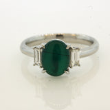 Gem Cats Eye Emerald Diamond Platinum 3-Stone Ring