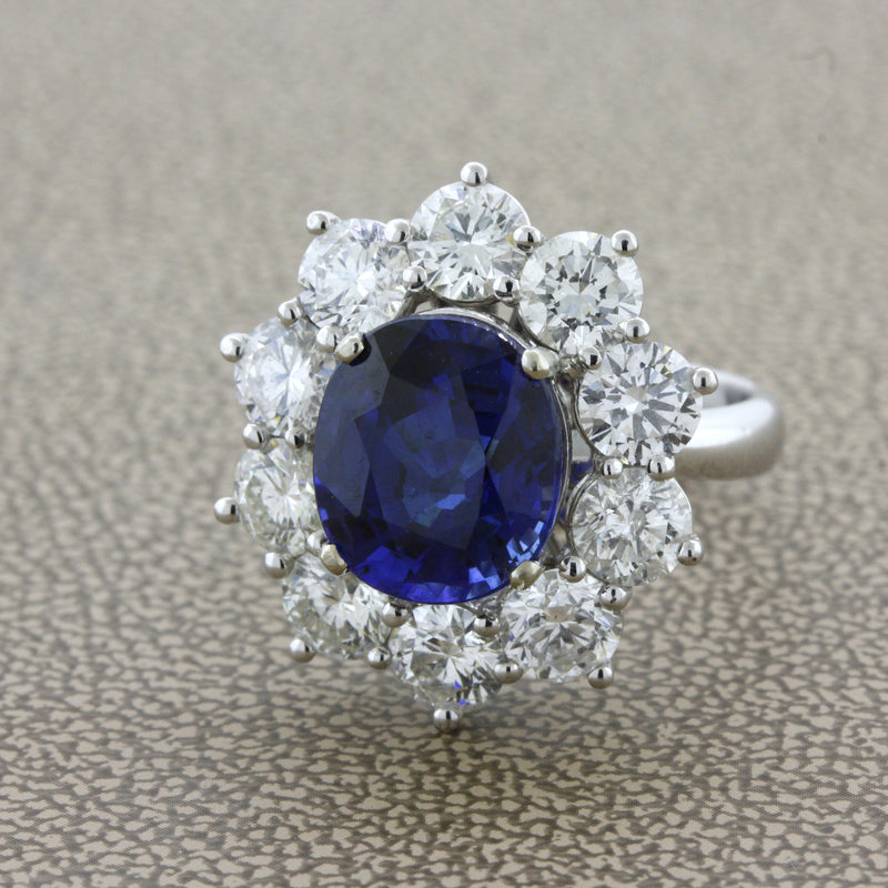 Princess Diana Style Sapphire Diamond Gold Engagement Ring, GIA Certified