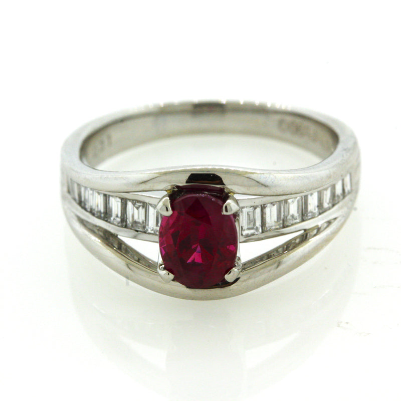 1.09 Carat Burmese Ruby Diamond Platinum Ring, GIA Certified