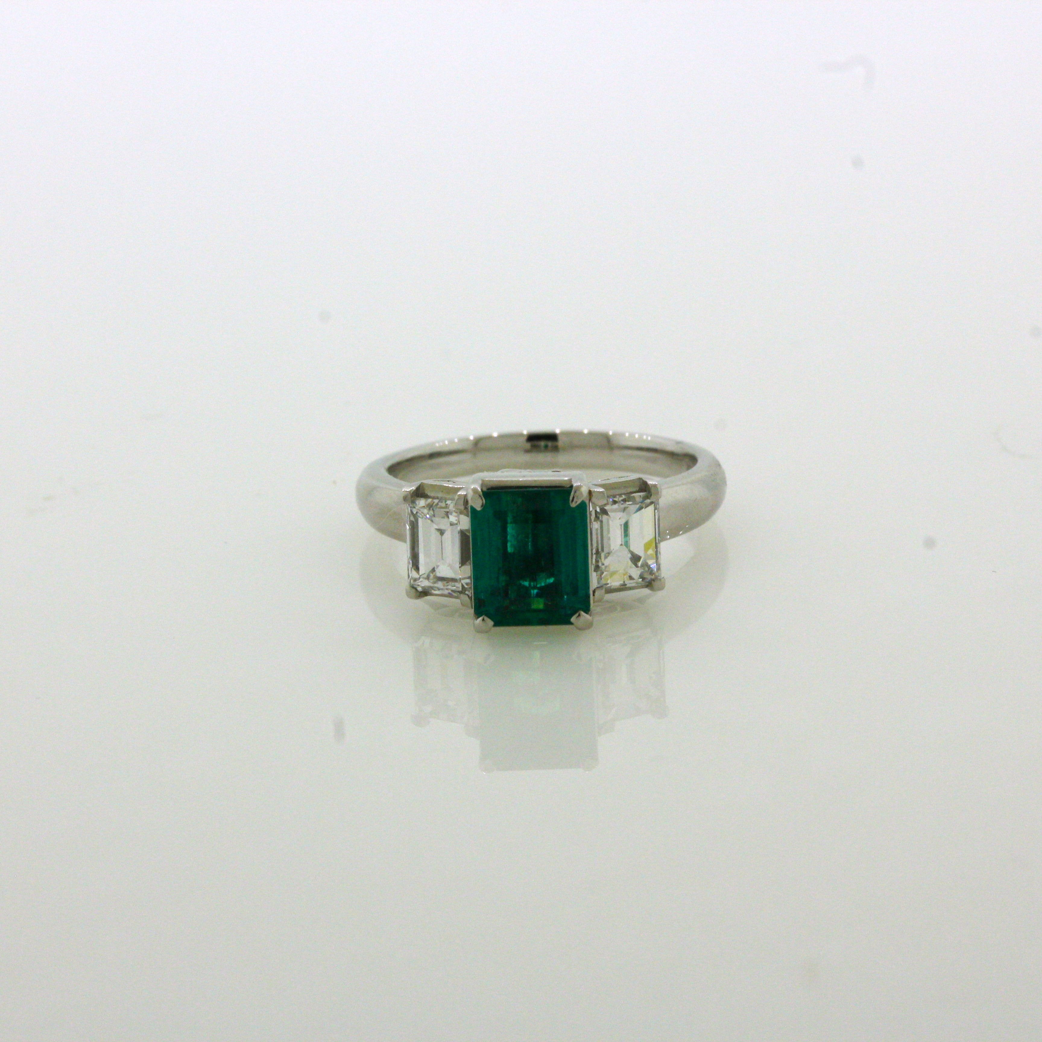 1.21 Carat Emerald Diamond 3-Stone Platinum Ring
