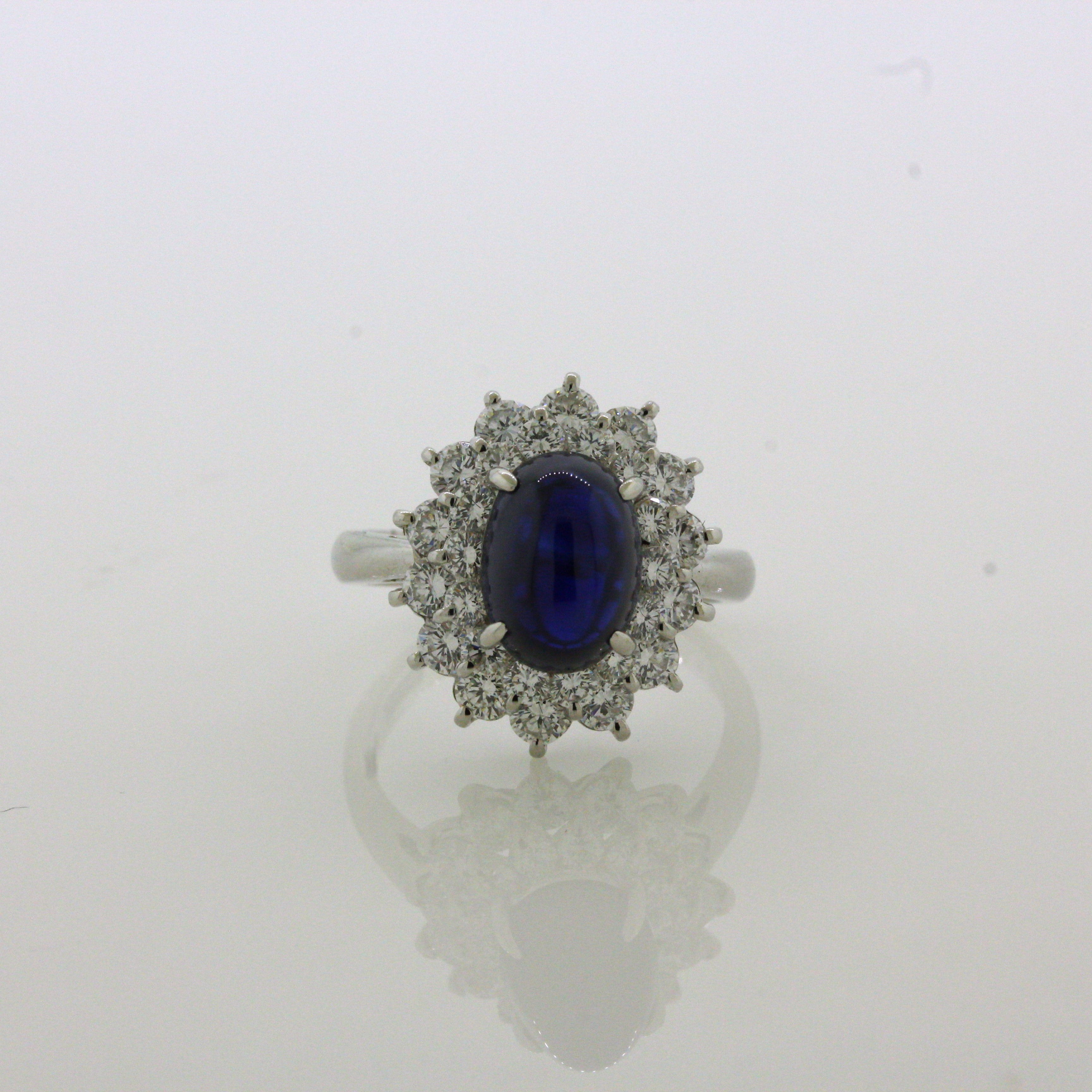 4.90 Carat Royal-Blue Cabochon Sapphire Diamond Platinum Ring