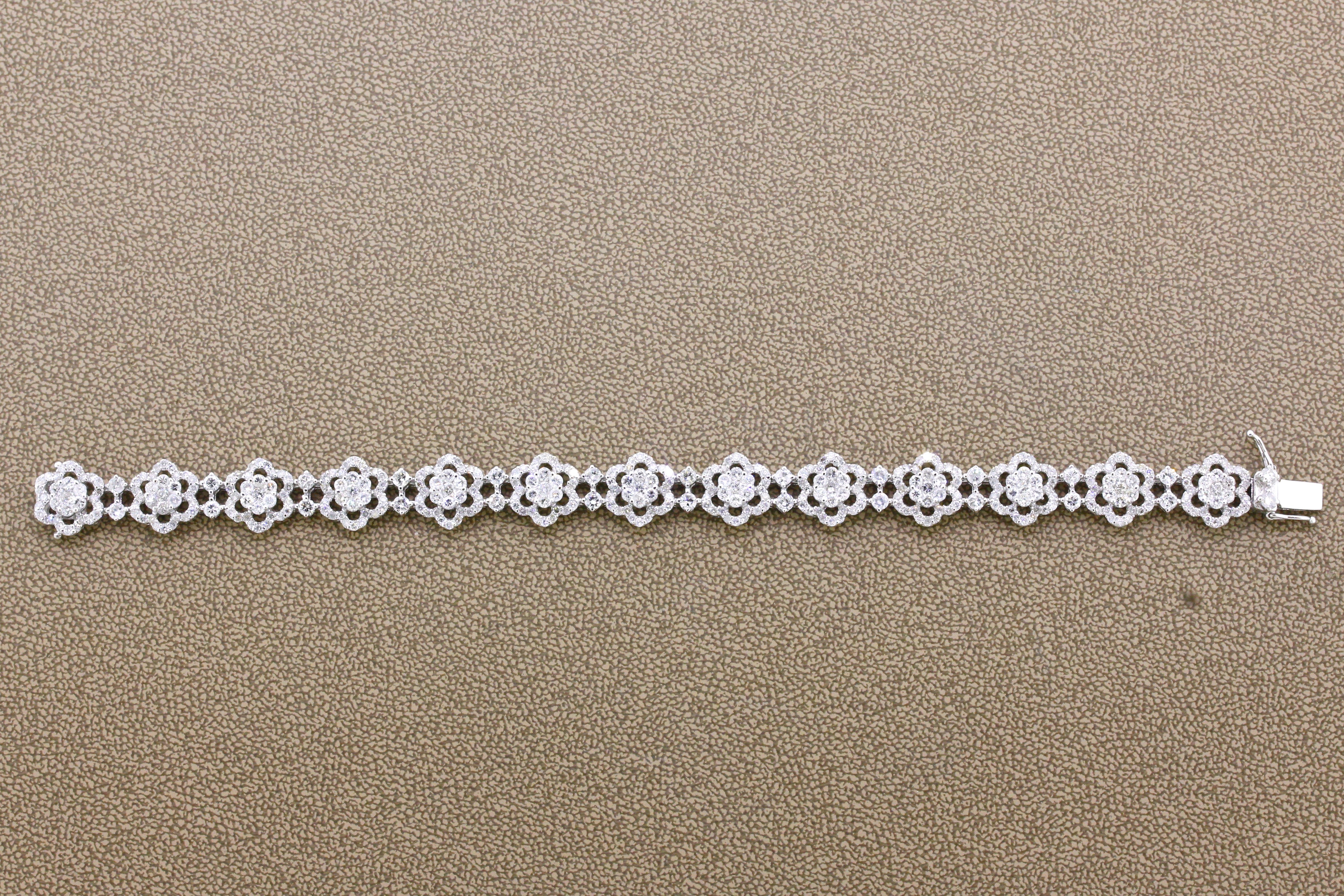 7.36 Carat Diamond Gold Flower Tennis Bracelet