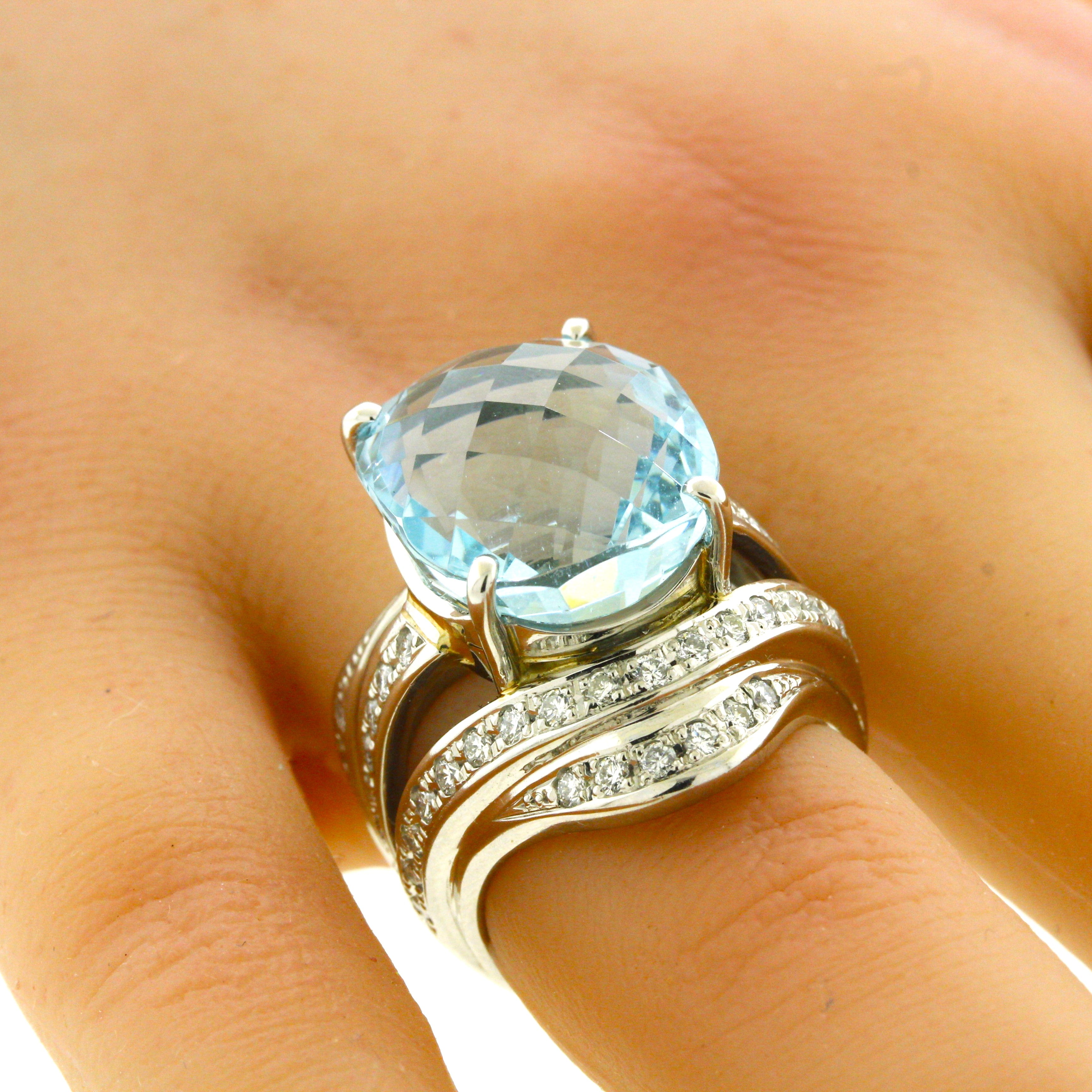 Large 20.10 Carat Aquamarine Diamond Platinum Cocktail Ring