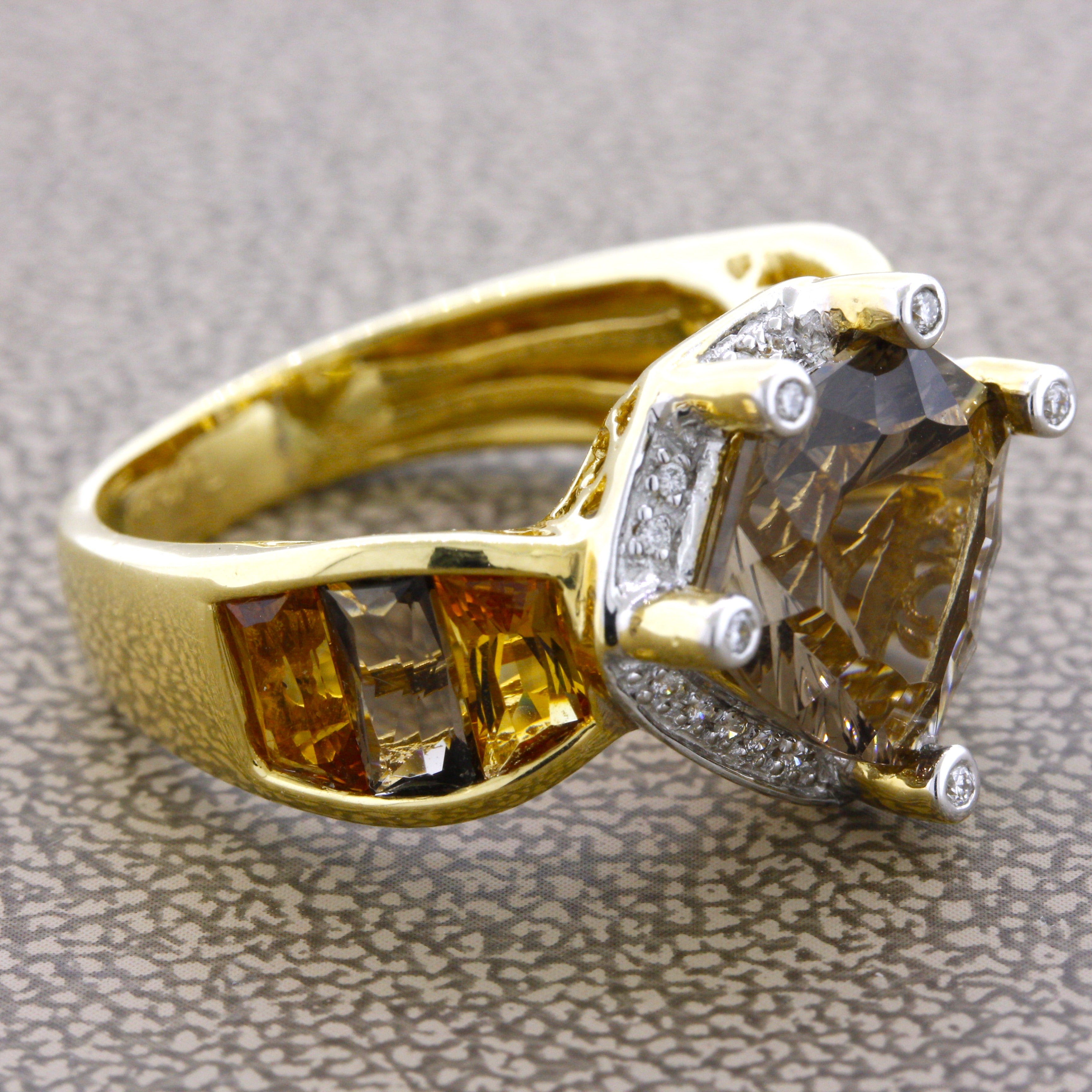 Bellarri Smoky Quartz Citrine Diamond Gold Ring