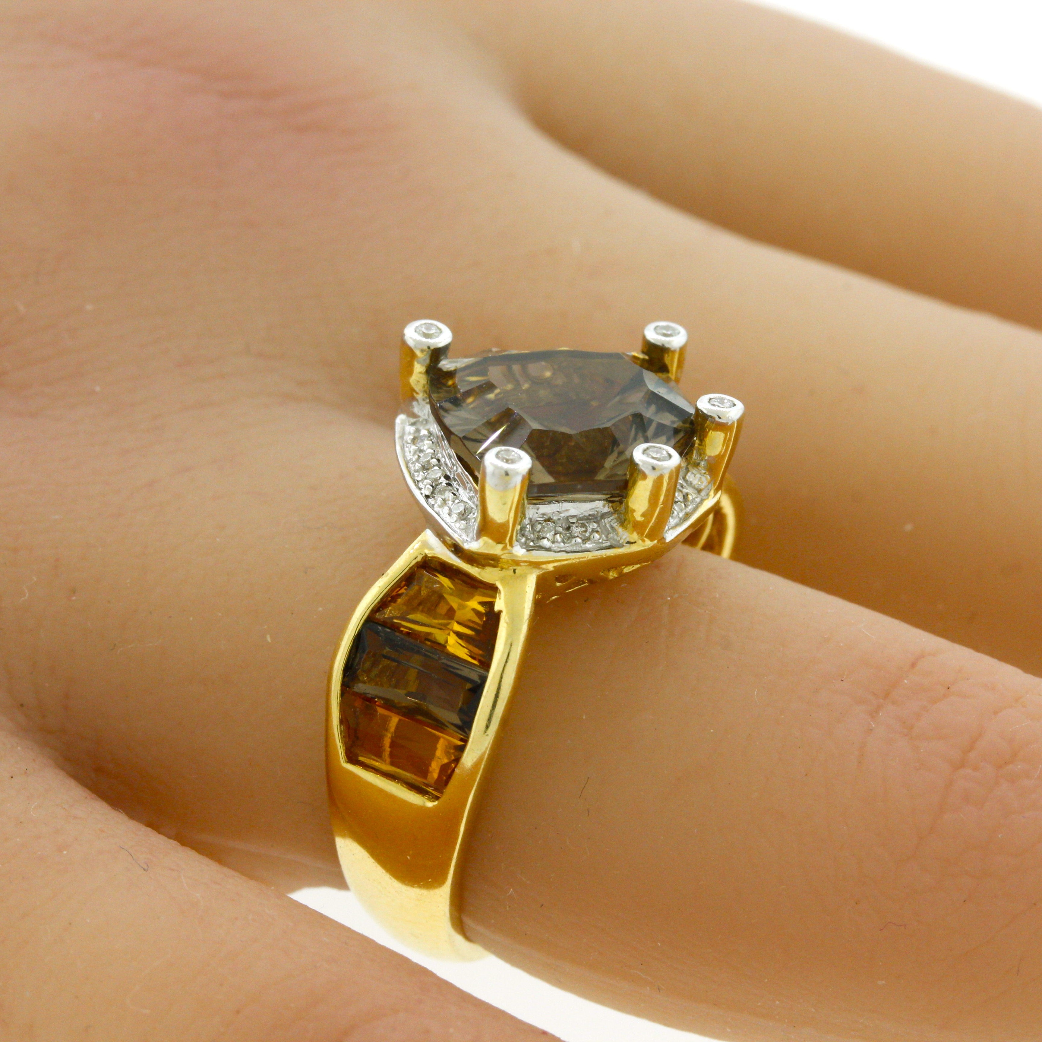 Bellarri Smoky Quartz Citrine Diamond Gold Ring
