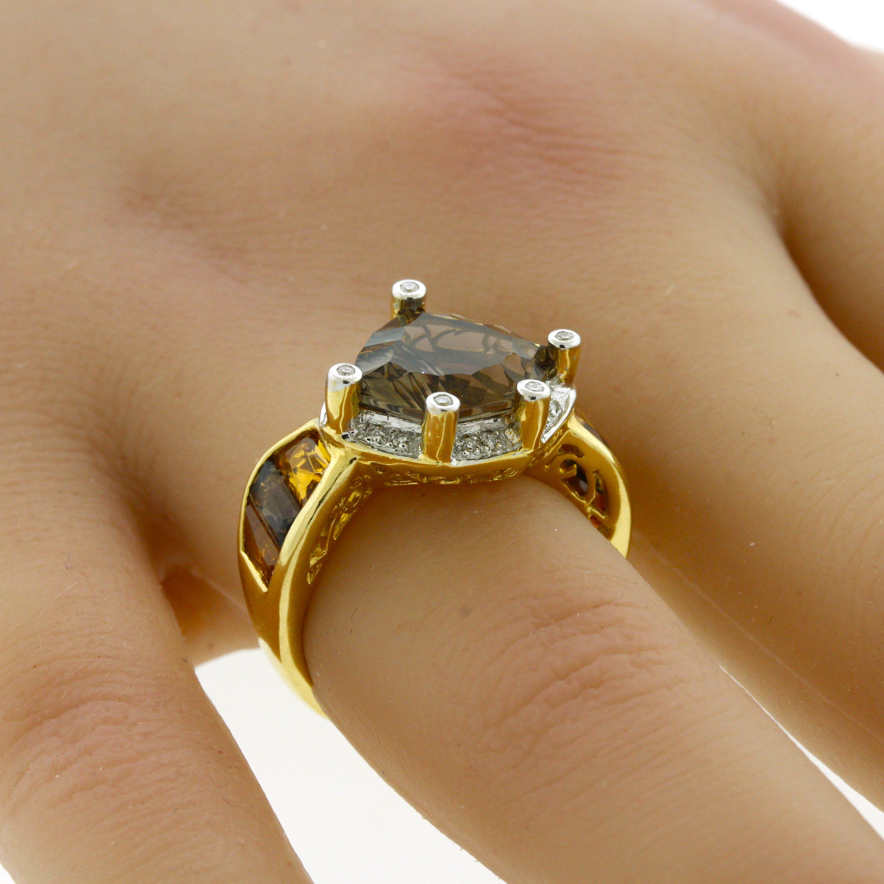 Bellarri Smoky Quartz Citrine Diamond Gold Ring