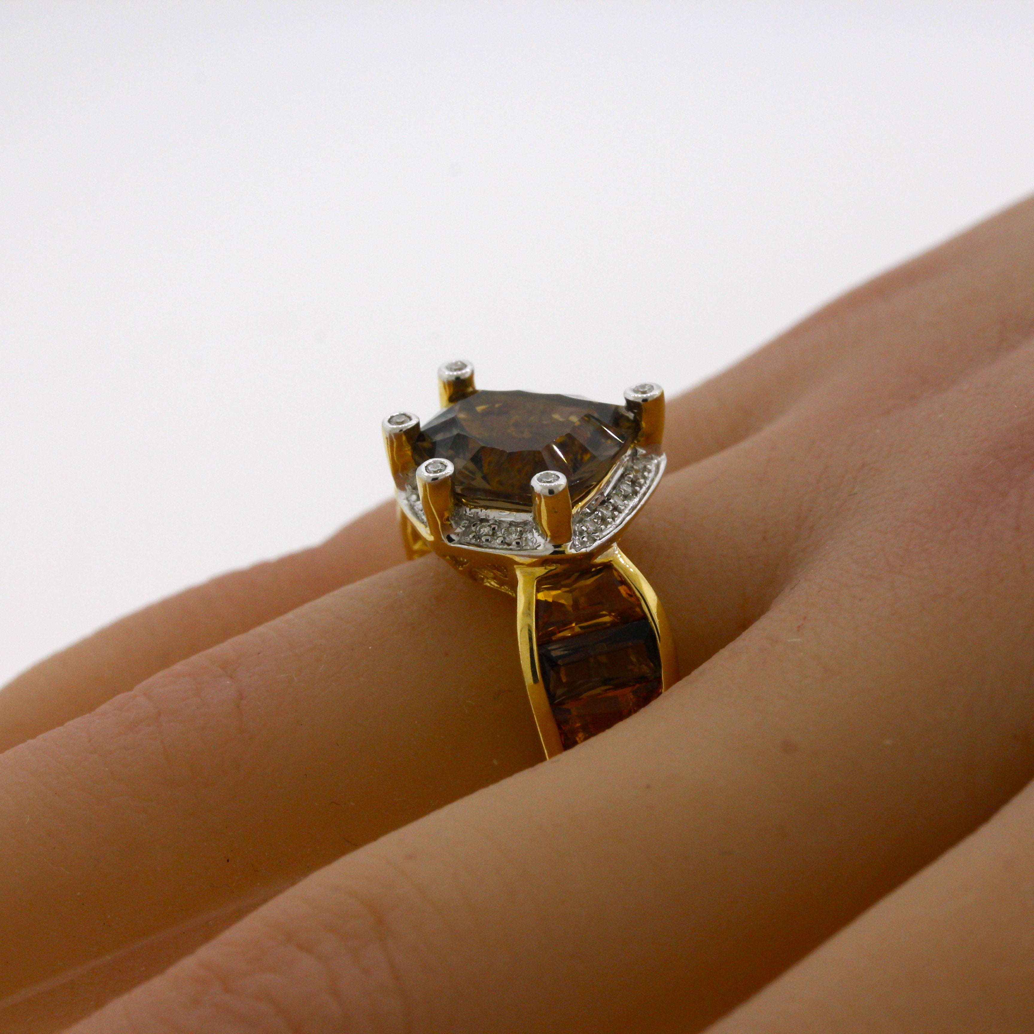 Bellarri Smoky Quartz Citrine Diamond Gold Ring