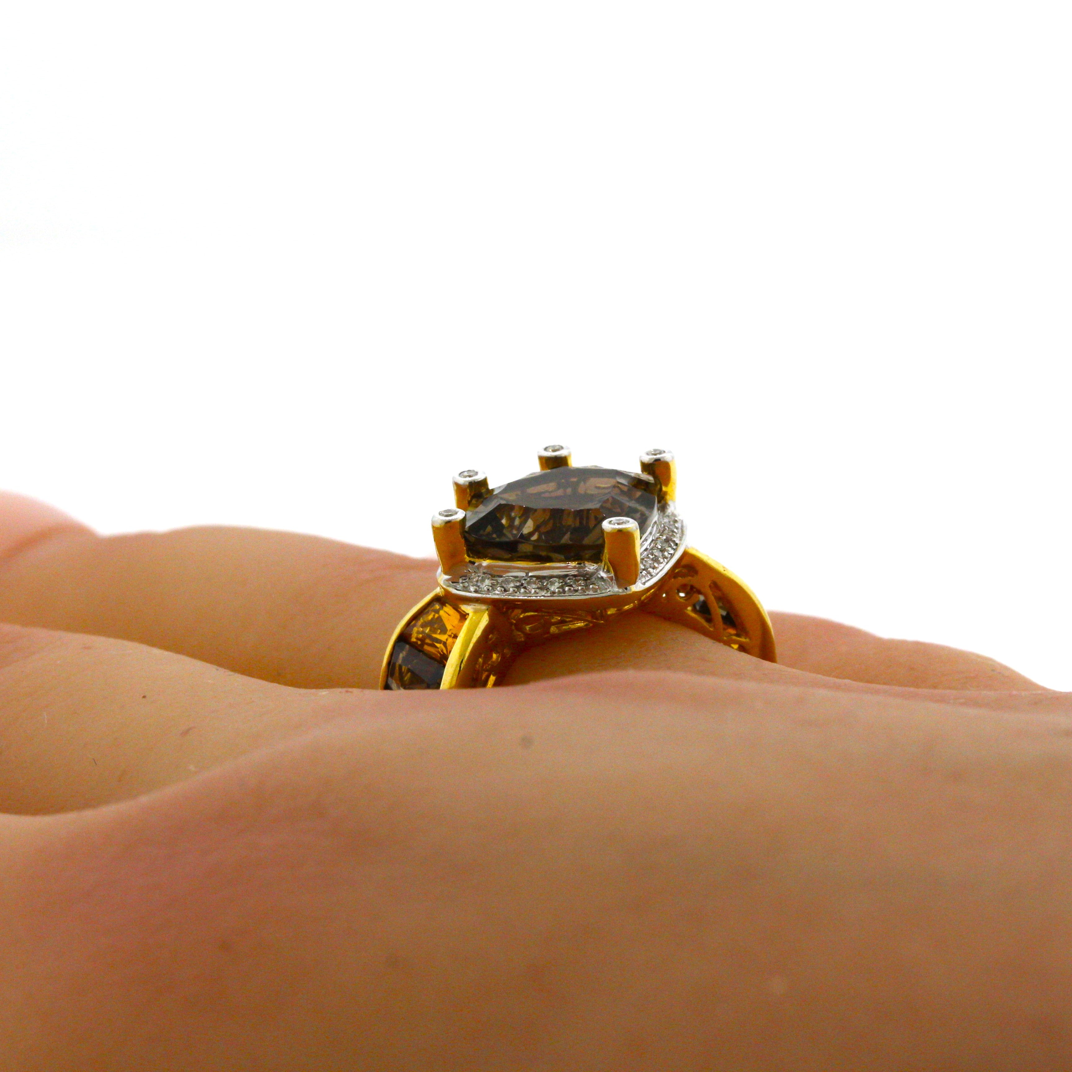 Bellarri Smoky Quartz Citrine Diamond Gold Ring